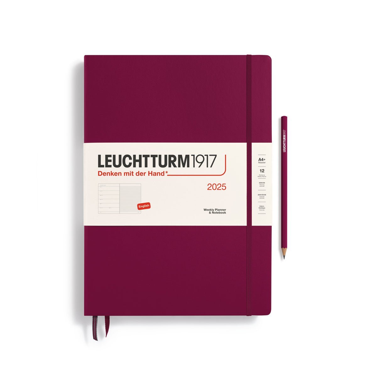 Agenda Semainier & Carnet de Notes Rigide 2025 LEUCHTTURM1917, Anglais - 1 semaine + notes - A4+ - Port Red - 4004117651717