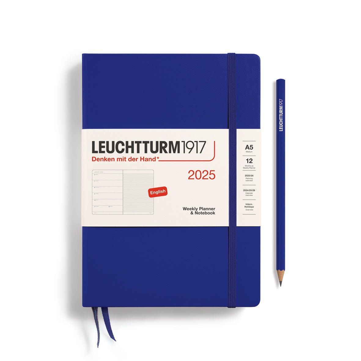 Agenda Semainier & Carnet de Notes Rigide 2025 LEUCHTTURM1917, Anglais - 1 semaine + notes - A5 - Ink - 4004117651847