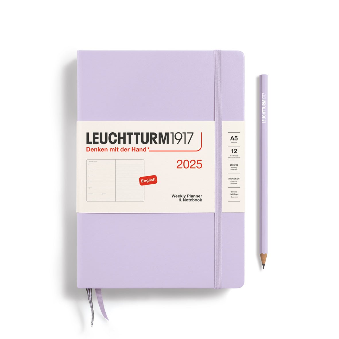 Agenda Semainier & Carnet de Notes Rigide 2025 LEUCHTTURM1917, Anglais - 1 semaine + notes - A5 - Lilac - 4004117651748