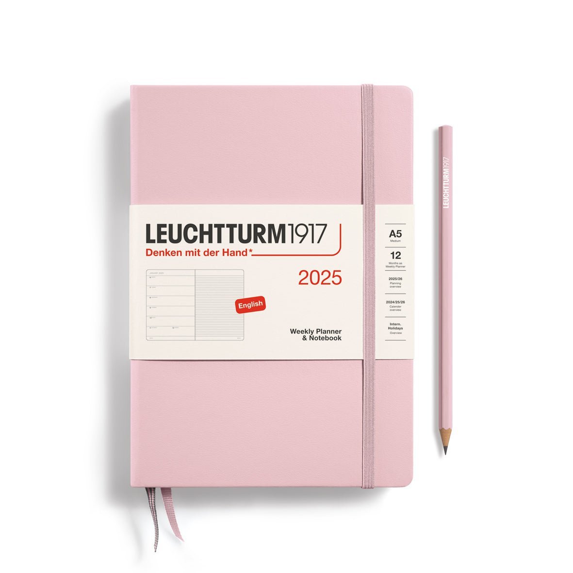 Agenda Semainier & Carnet de Notes Rigide 2025 LEUCHTTURM1917, Anglais - 1 semaine + notes - A5 - Powder - 4004117651731