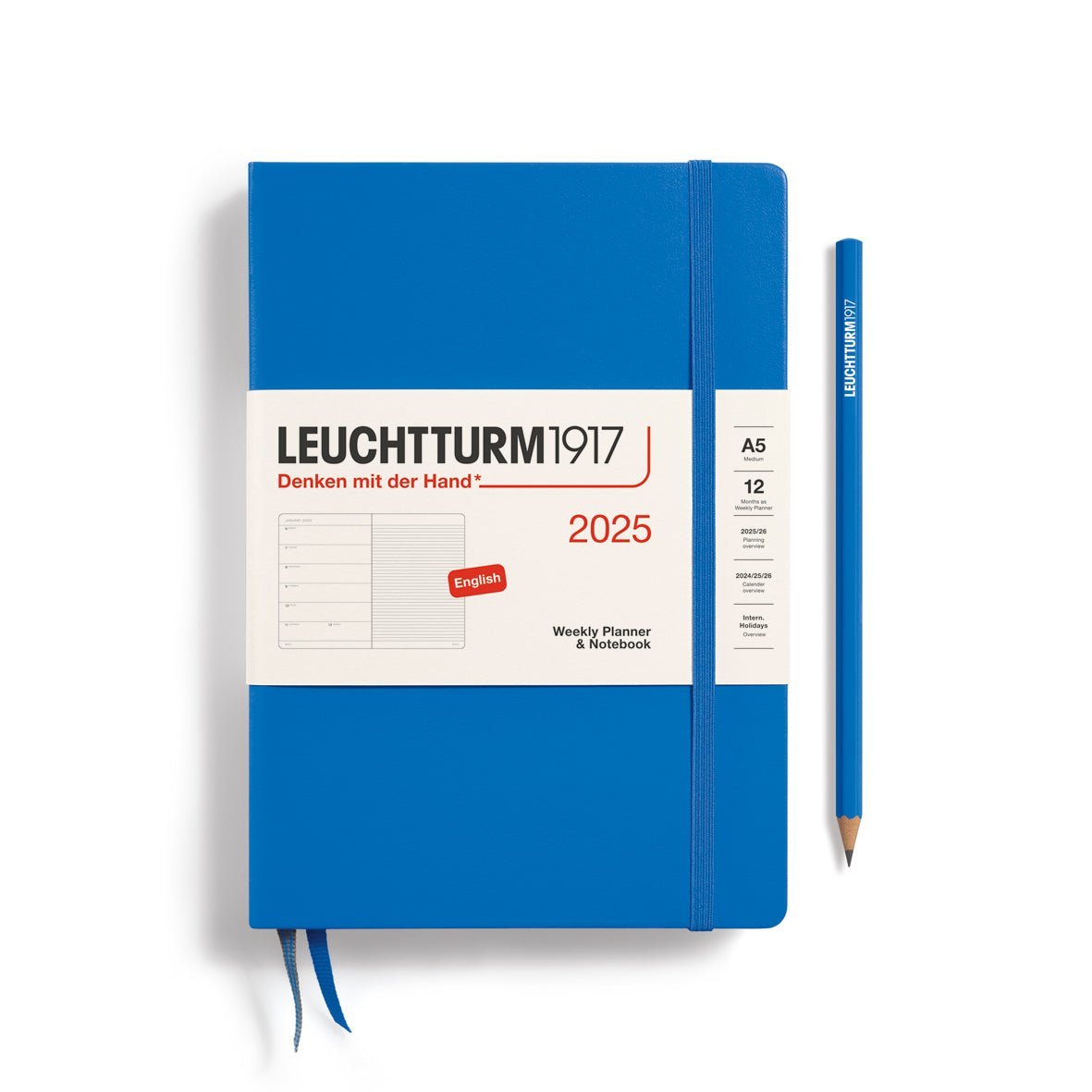 Agenda Semainier & Carnet de Notes Rigide 2025 LEUCHTTURM1917, Anglais - 1 semaine + notes - A5 - Sky - 4004117651830