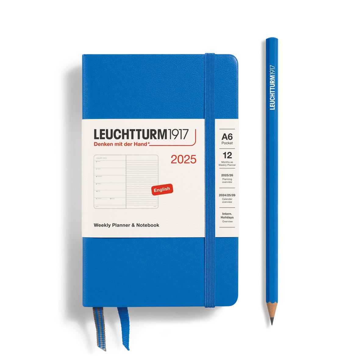 Agenda Semainier & Carnet de Notes Rigide 2025 LEUCHTTURM1917, Anglais - 1 semaine + notes - A6 - Sky - 4004117651038
