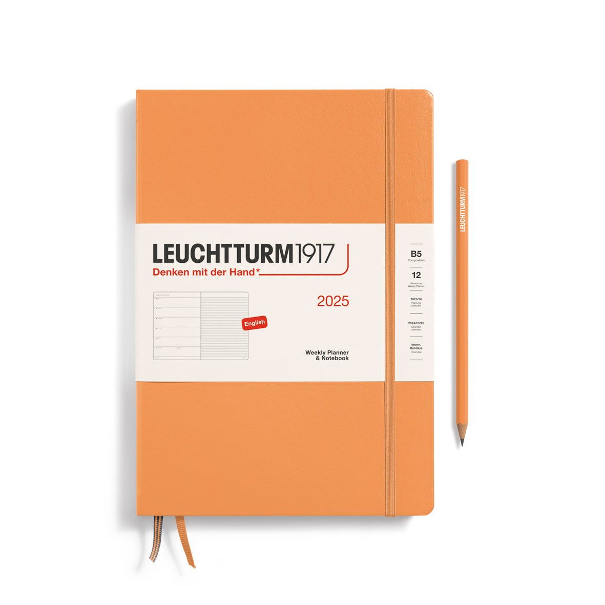 Agenda Semainier & Carnet de Notes Rigide 2025 LEUCHTTURM1917, Anglais - 1 semaine + notes - B5 - Apricot - 4004117650949
