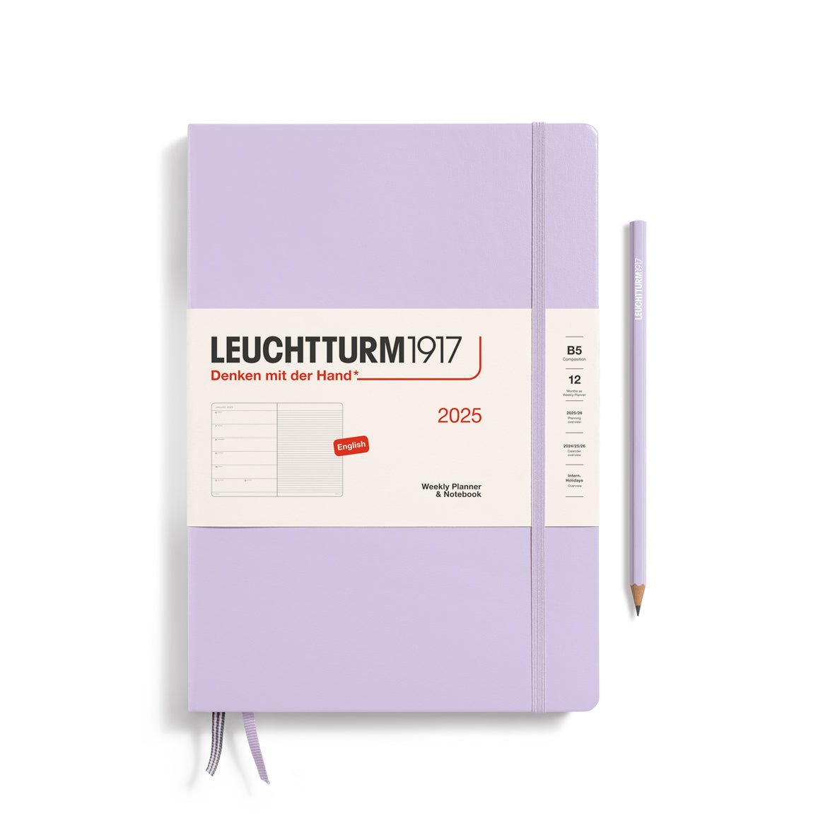 Agenda Semainier & Carnet de Notes Rigide 2025 LEUCHTTURM1917, Anglais - 1 semaine + notes - B5 - Lilac - 4004117650925
