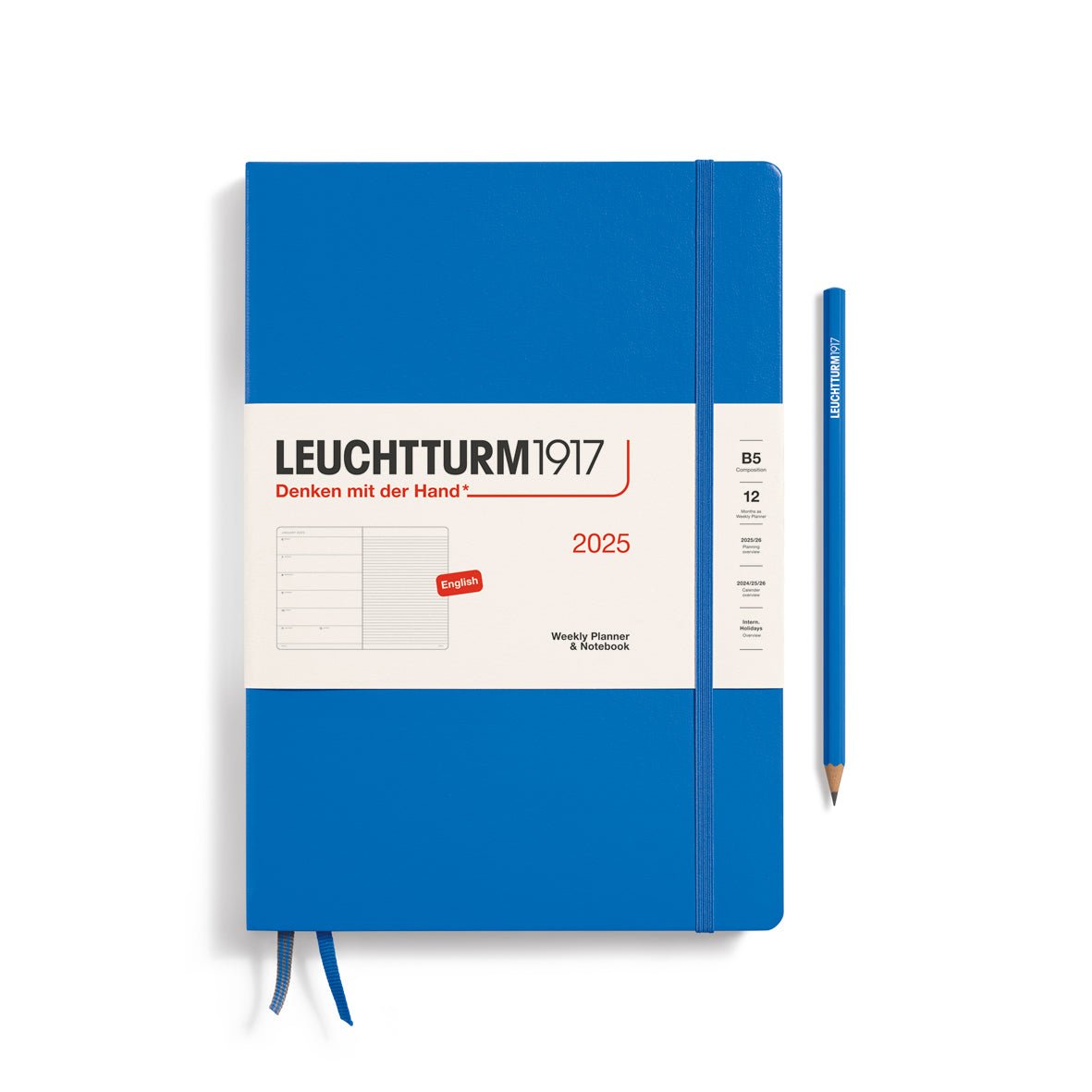 Agenda Semainier & Carnet de Notes Rigide 2025 LEUCHTTURM1917, Anglais - 1 semaine + notes - B5 - Sky - 4004117650963