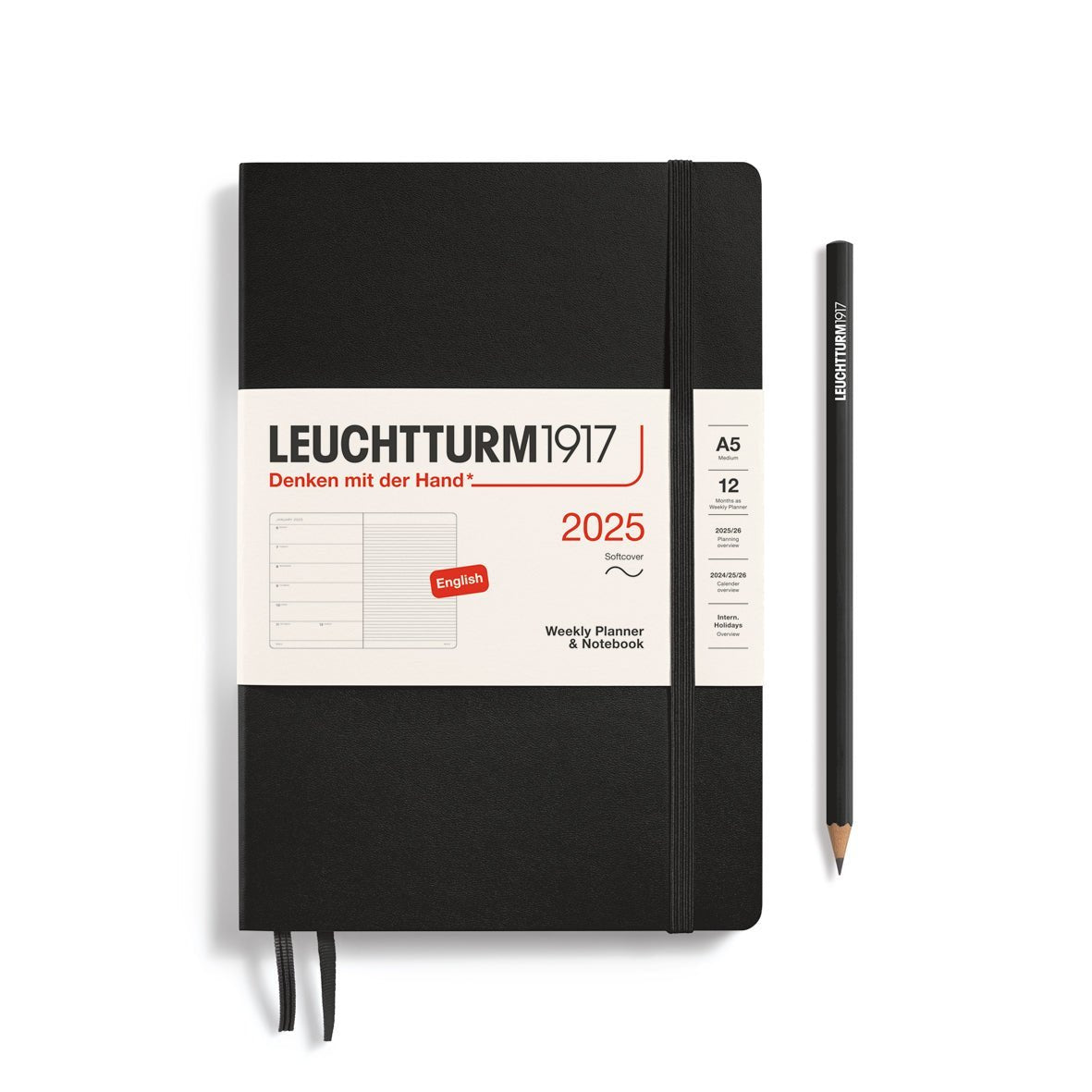 Agenda Semainier & Carnet de Notes Souple 2025 LEUCHTTURM1917, Anglais - 1 semaine + notes - A5 - Black - 4004117651861