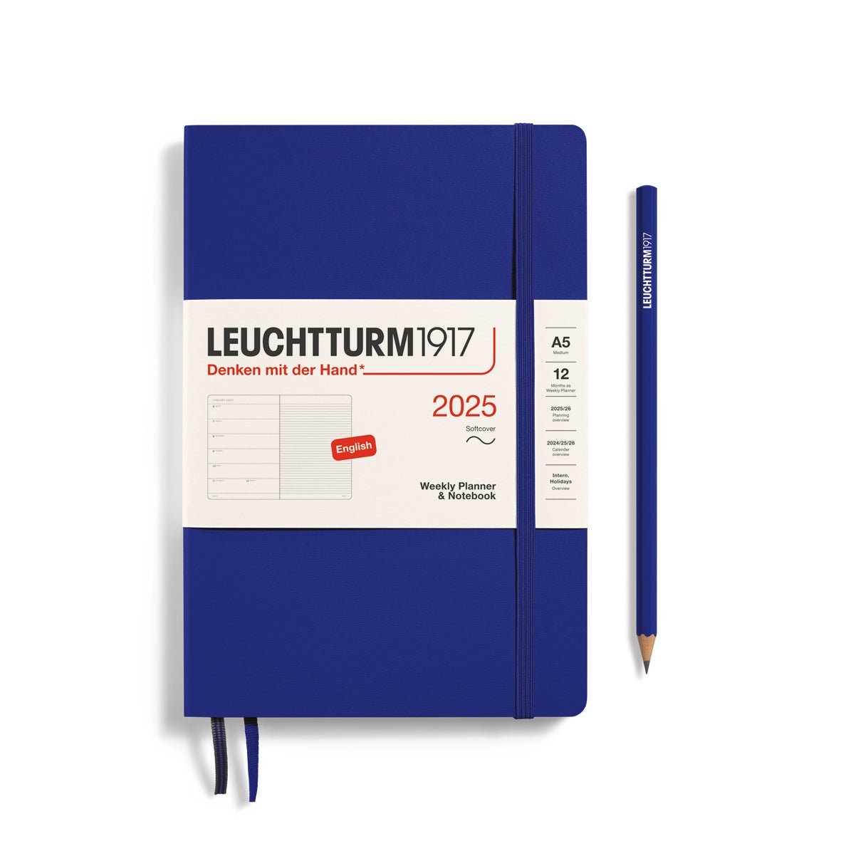 Agenda Semainier & Carnet de Notes Souple 2025 LEUCHTTURM1917, Anglais - 1 semaine + notes - A5 - Ink - 4004117651984