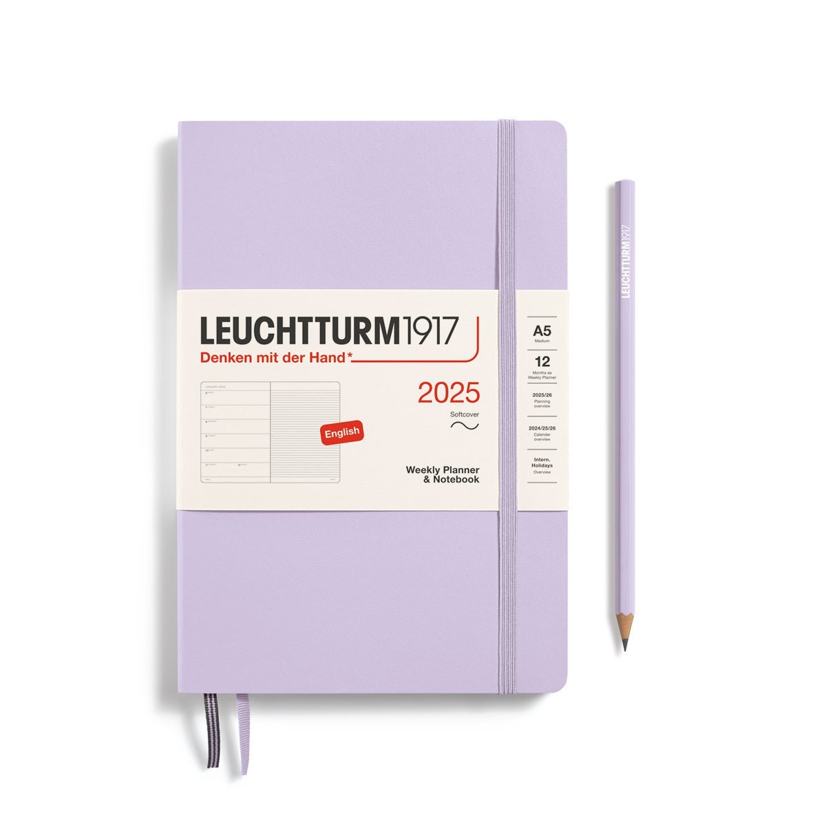 Agenda Semainier & Carnet de Notes Souple 2025 LEUCHTTURM1917, Anglais - 1 semaine + notes - A5 - Lilac - 4004117651885