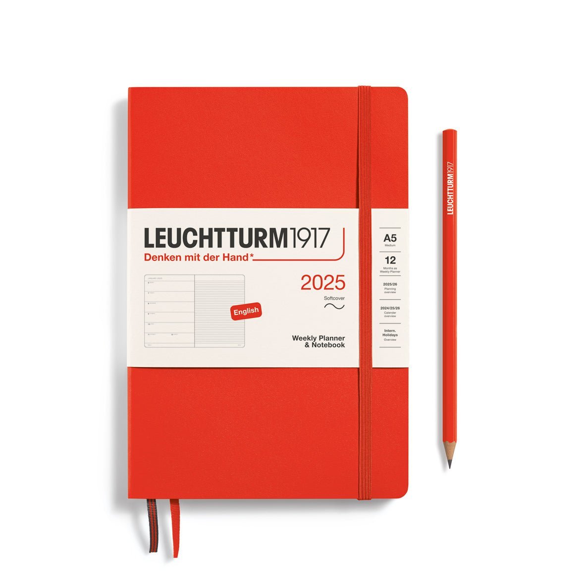 Agenda Semainier & Carnet de Notes Souple 2025 LEUCHTTURM1917, Anglais - 1 semaine + notes - A5 - Lobster - 4004117651908