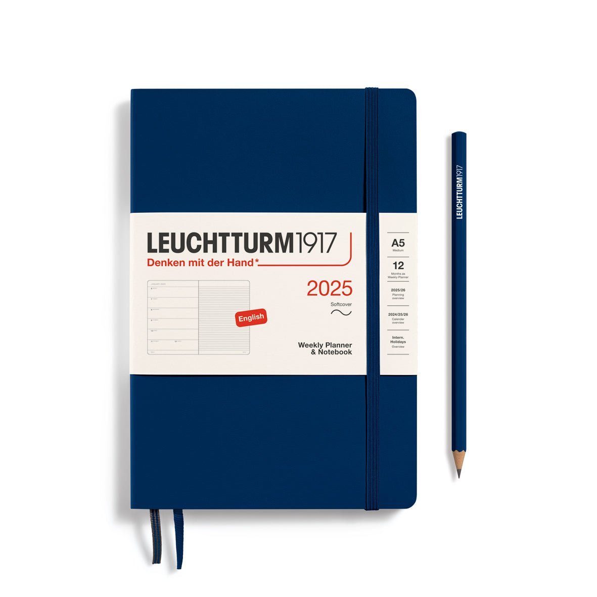 Agenda Semainier & Carnet de Notes Souple 2025 LEUCHTTURM1917, Anglais - 1 semaine + notes - A5 - Marine - 4004117651991