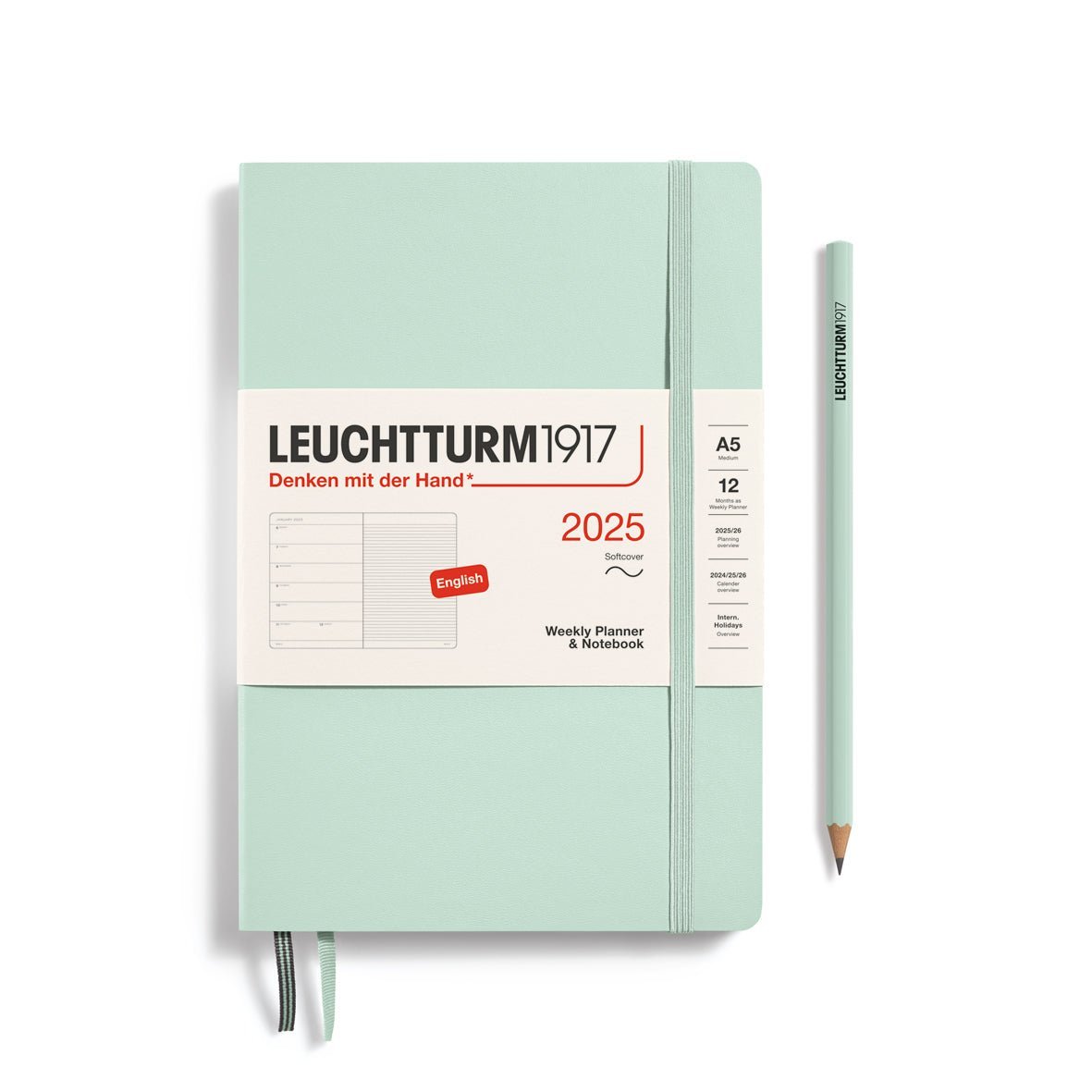 Agenda Semainier & Carnet de Notes Souple 2025 LEUCHTTURM1917, Anglais - 1 semaine + notes - A5 - Mint green - 4004117651953