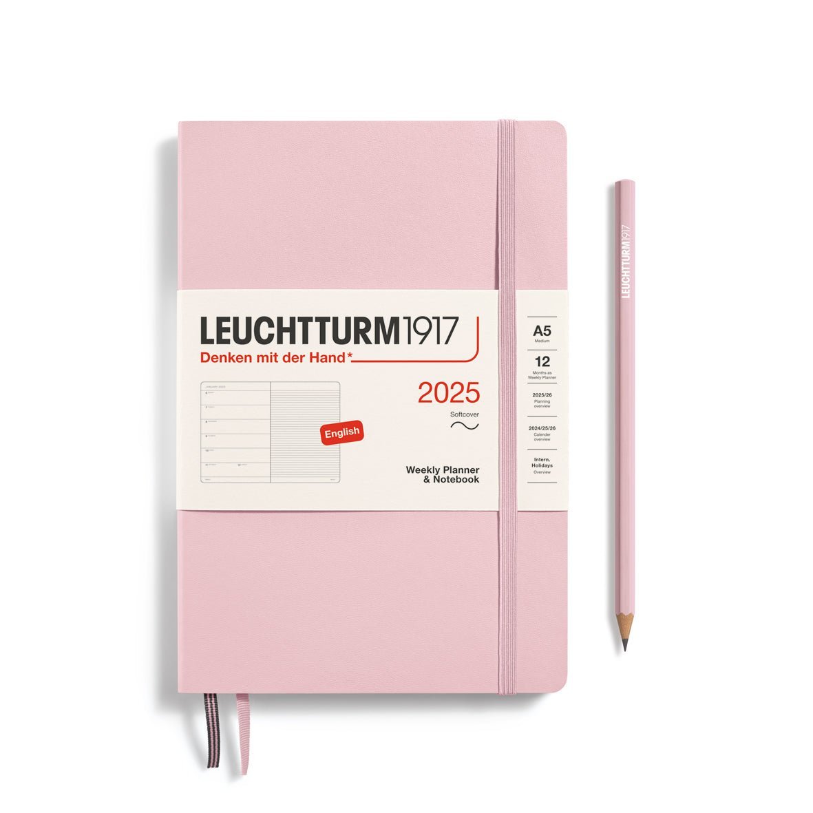 Agenda Semainier & Carnet de Notes Souple 2025 LEUCHTTURM1917, Anglais - 1 semaine + notes - A5 - Powder - 4004117651878
