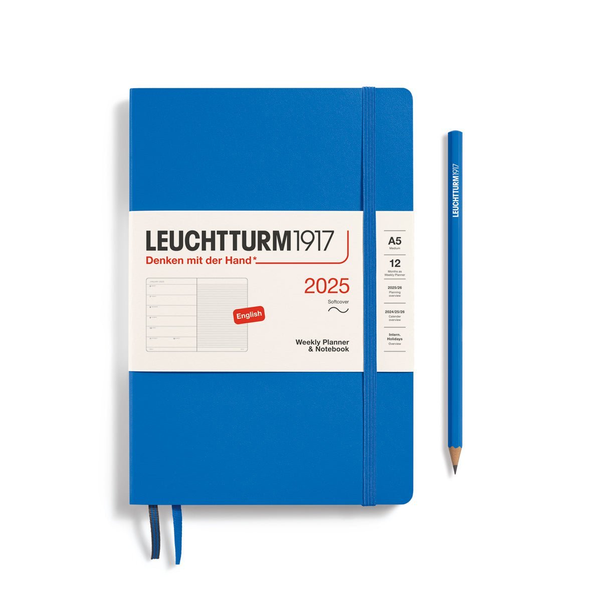 Agenda Semainier & Carnet de Notes Souple 2025 LEUCHTTURM1917, Anglais - 1 semaine + notes - A5 - Sky - 4004117651977