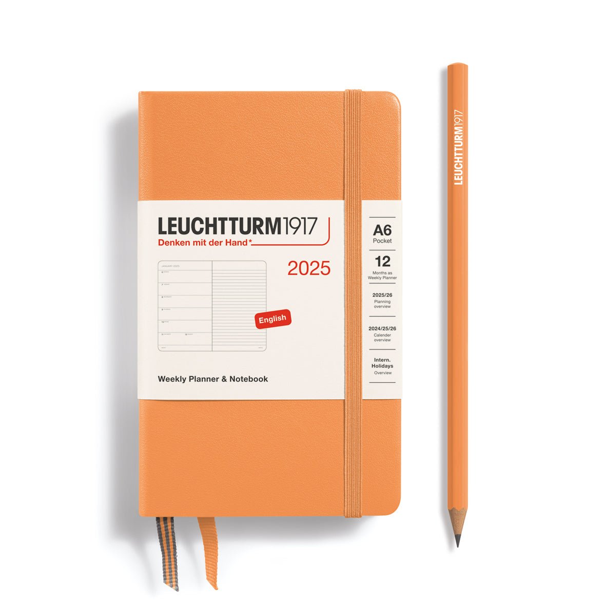 Agenda Semainier & Carnet de Notes Souple 2025 LEUCHTTURM1917, Anglais - 1 semaine + notes - A6 - Apricot - 4004117652035