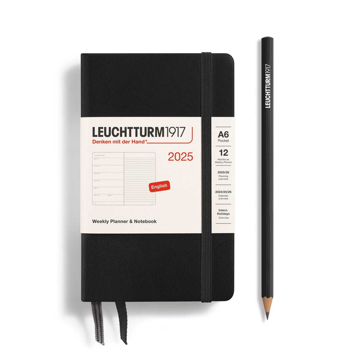 Agenda Semainier & Carnet de Notes Souple 2025 LEUCHTTURM1917, Anglais - 1 semaine + notes - A6 - Black - 4004117652004