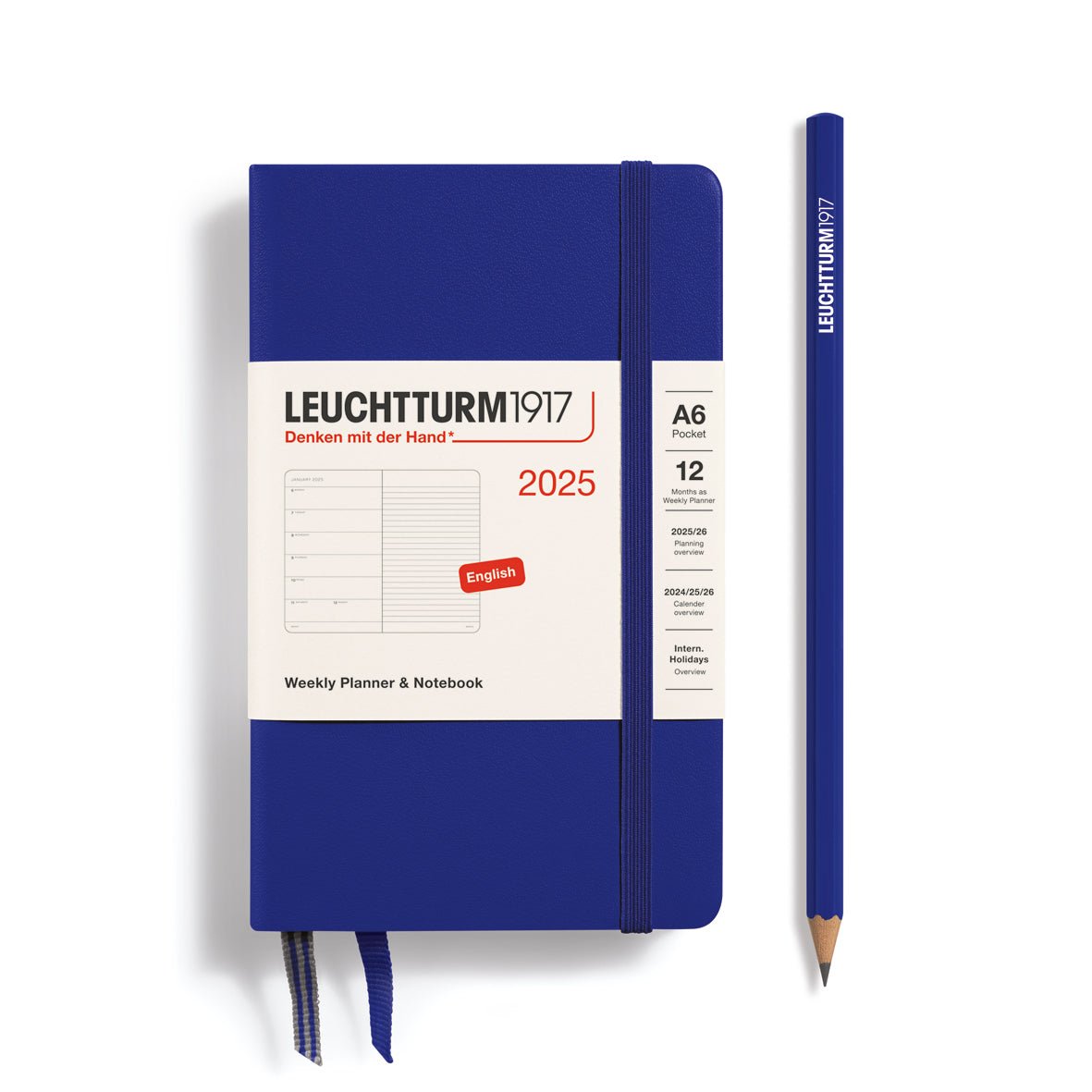 Agenda Semainier & Carnet de Notes Souple 2025 LEUCHTTURM1917, Anglais - 1 semaine + notes - A6 - Ink - 4004117652073