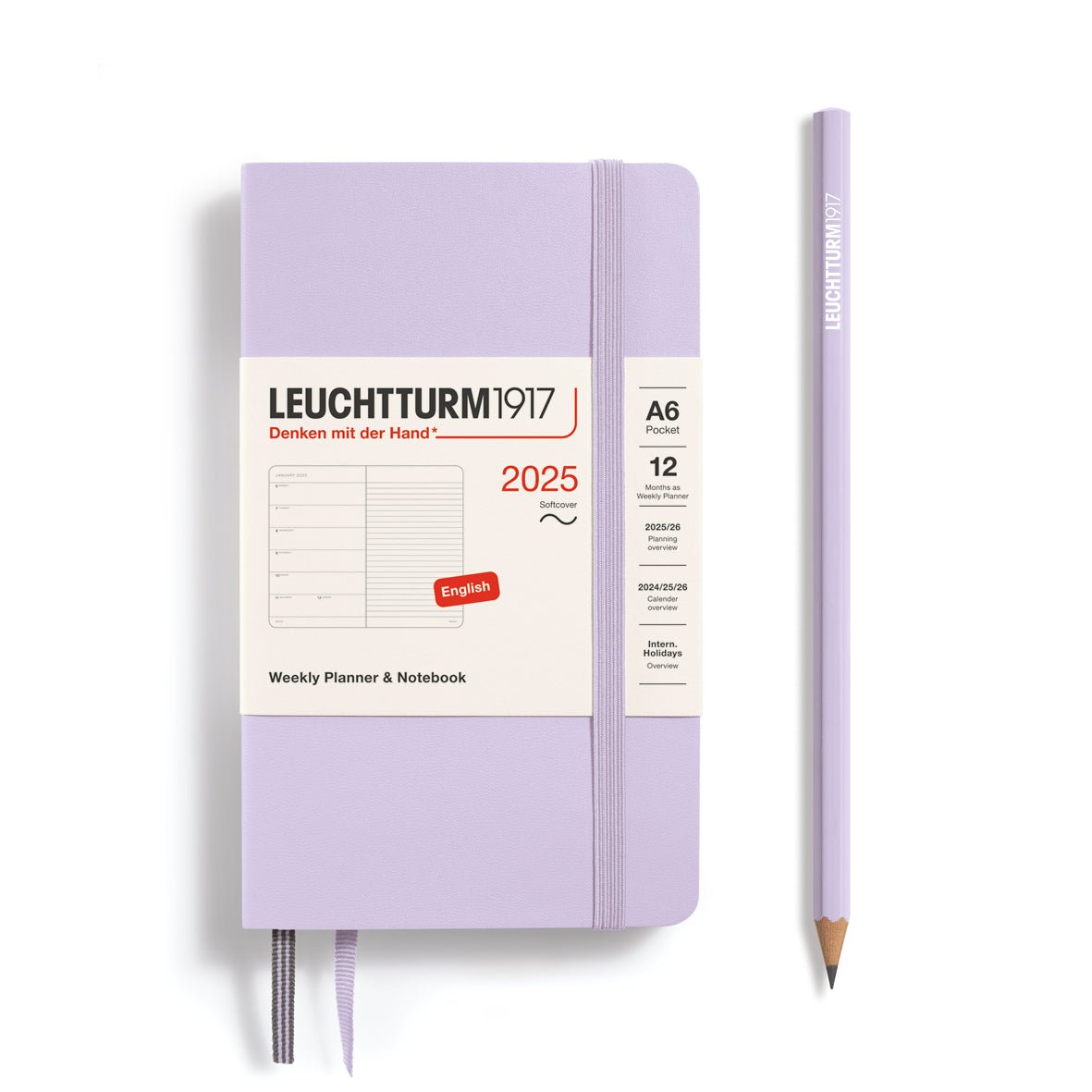 Agenda Semainier & Carnet de Notes Souple 2025 LEUCHTTURM1917, Anglais - 1 semaine + notes - A6 - Lilac - 4004117652011