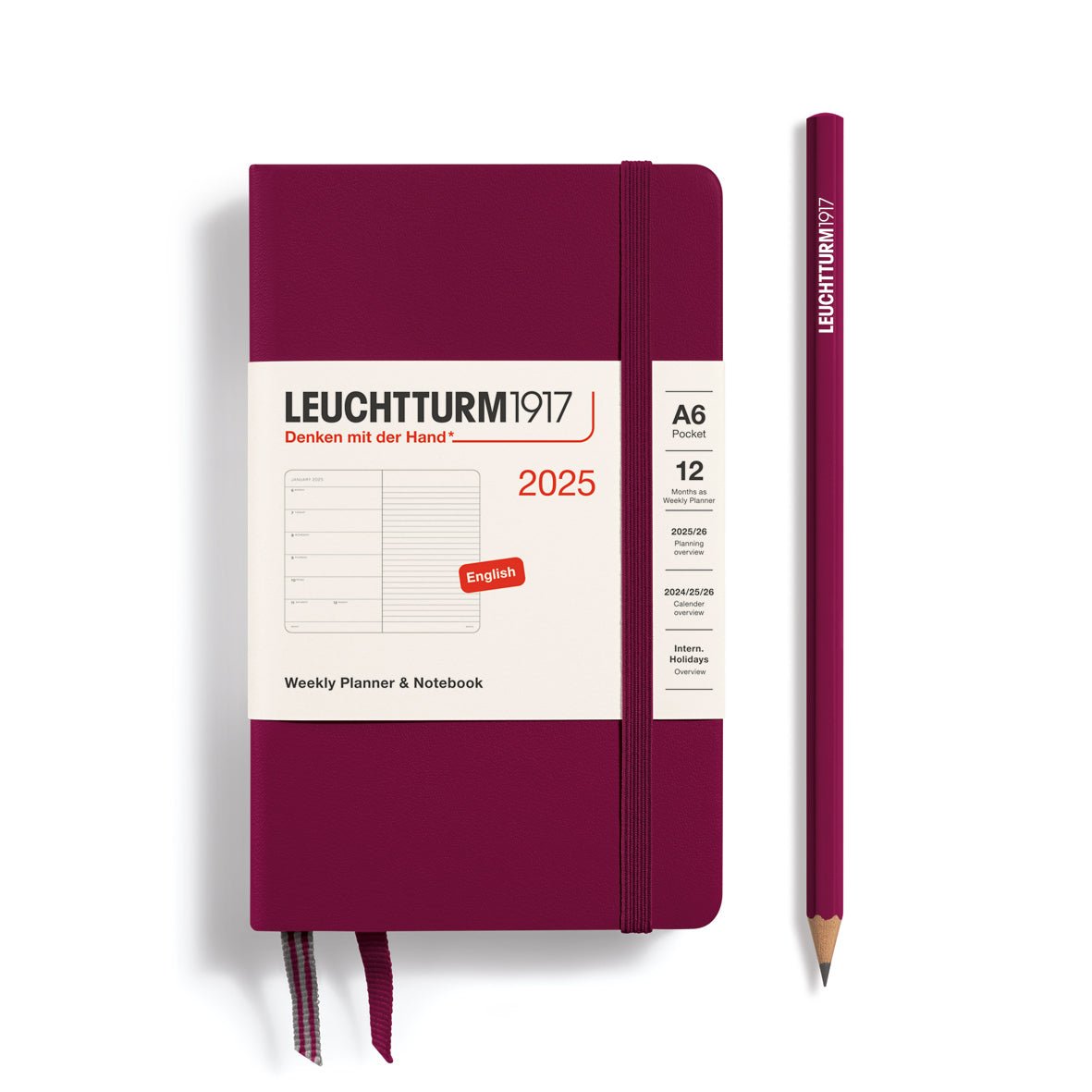 Agenda Semainier & Carnet de Notes Souple 2025 LEUCHTTURM1917, Anglais - 1 semaine + notes - A6 - Port Red - 4004117652028