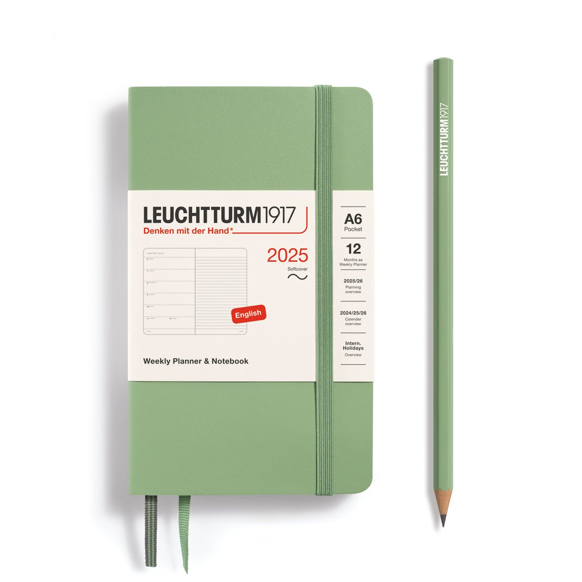 Agenda Semainier & Carnet de Notes Souple 2025 LEUCHTTURM1917, Anglais - 1 semaine + notes - A6 - Sage - 4004117652042