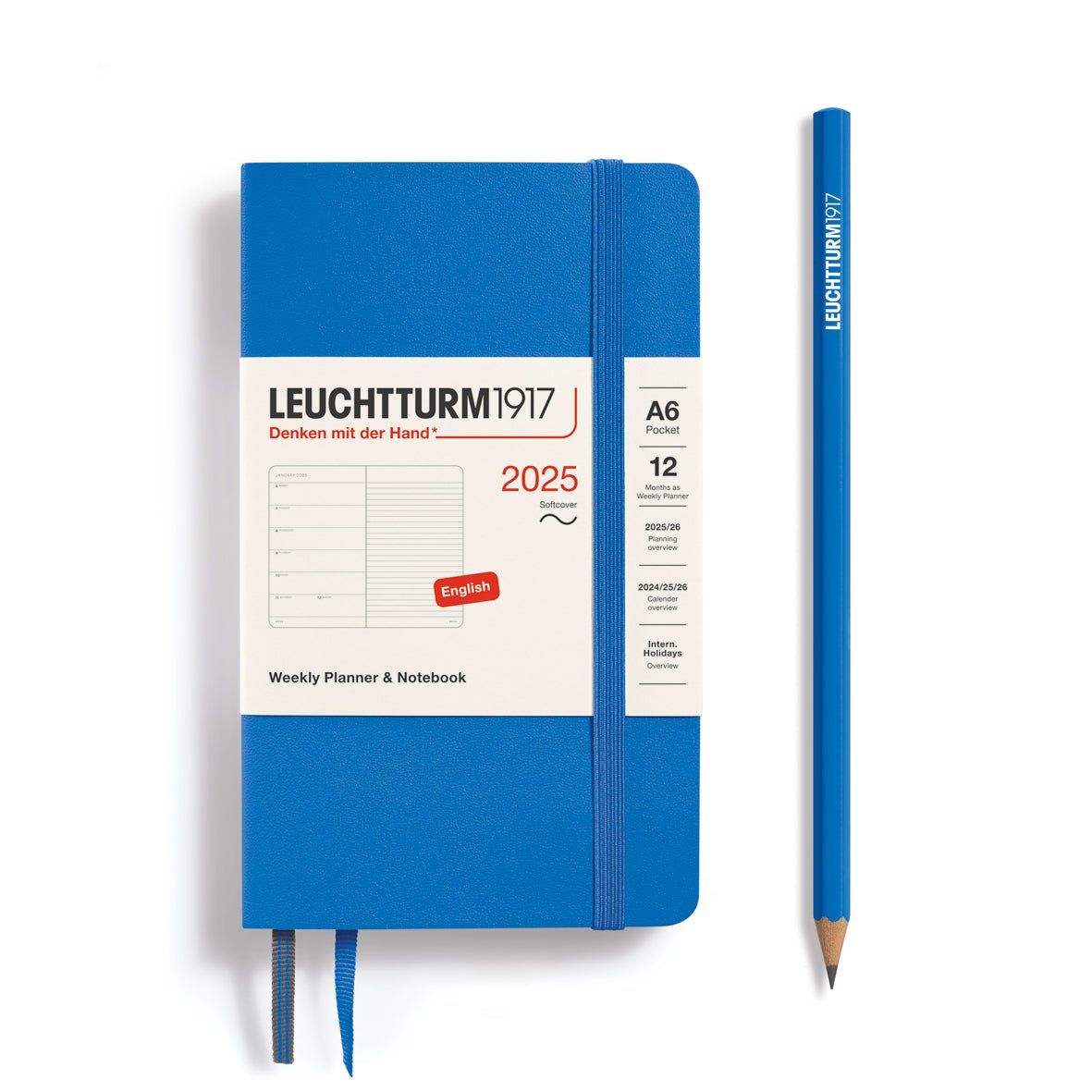 Agenda Semainier & Carnet de Notes Souple 2025 LEUCHTTURM1917, Anglais - 1 semaine + notes - A6 - Sky - 4004117652066