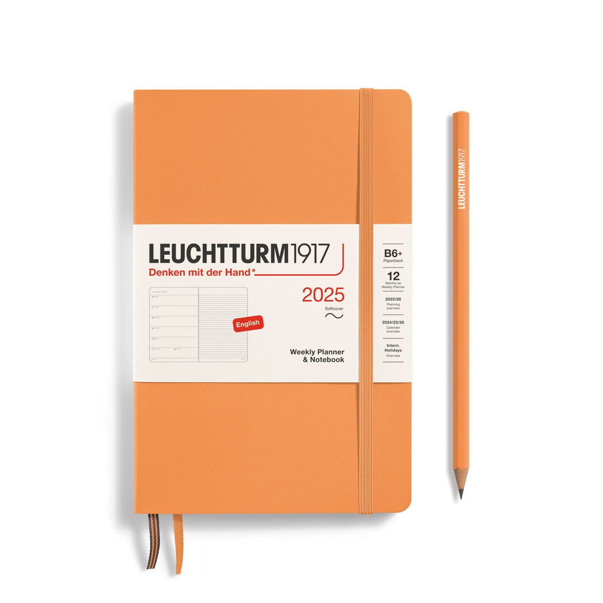 Agenda Semainier & Carnet de Notes Souple 2025 LEUCHTTURM1917, Anglais - 1 semaine + notes - B6+ - Apricot - 4004117651083