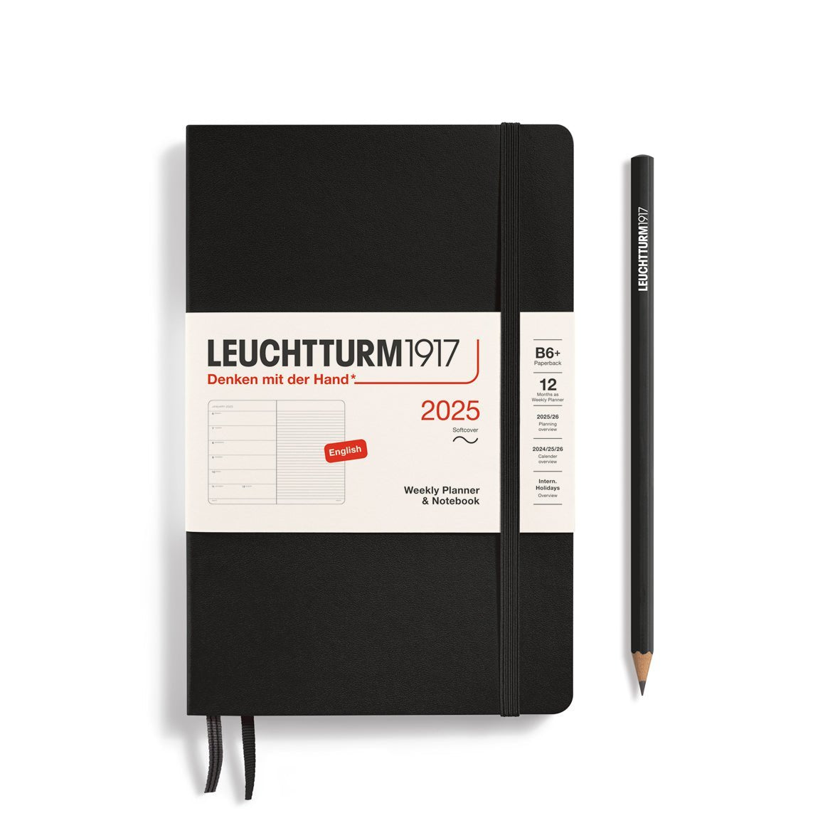 Agenda Semainier & Carnet de Notes Souple 2025 LEUCHTTURM1917, Anglais - 1 semaine + notes - B6+ - Black - 4004117651052