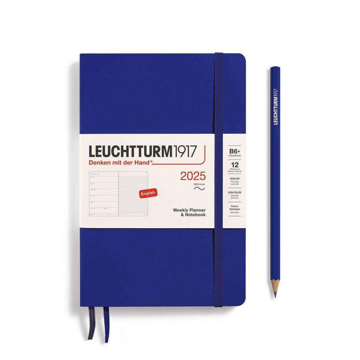 Agenda Semainier & Carnet de Notes Souple 2025 LEUCHTTURM1917, Anglais - 1 semaine + notes - B6+ - Ink - 4004117651120