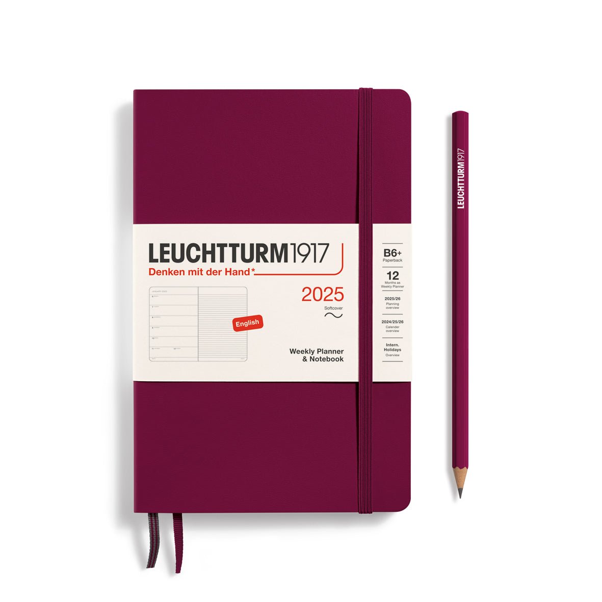 Agenda Semainier & Carnet de Notes Souple 2025 LEUCHTTURM1917, Anglais - 1 semaine + notes - B6+ - Port Red - 4004117651076
