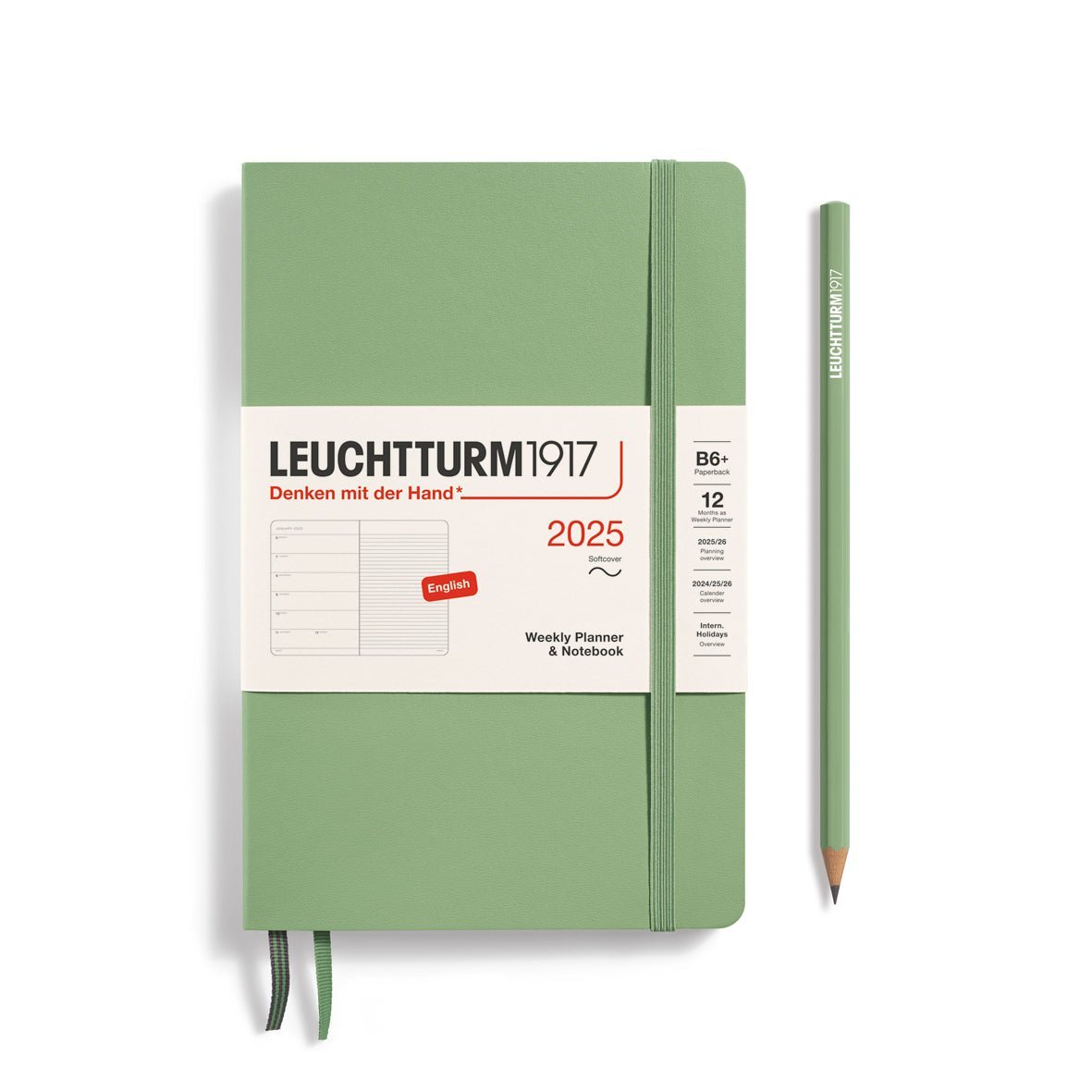 Agenda Semainier & Carnet de Notes Souple 2025 LEUCHTTURM1917, Anglais - 1 semaine + notes - B6+ - Sage - 4004117651090