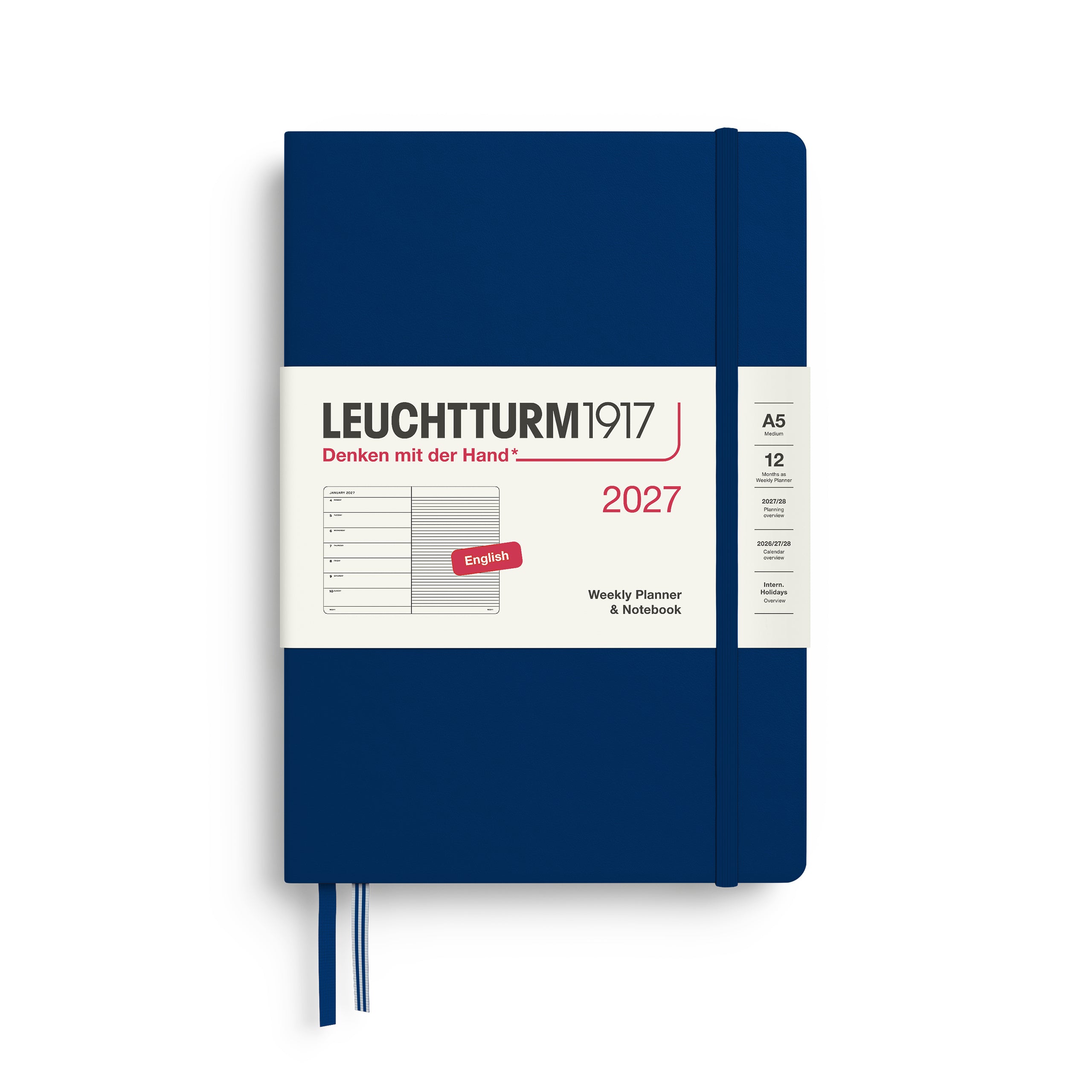 Agenda Semainier & Note Ligné 2027 LEUCHTTURM1917, Anglais - A5 - Hardcover - Navy