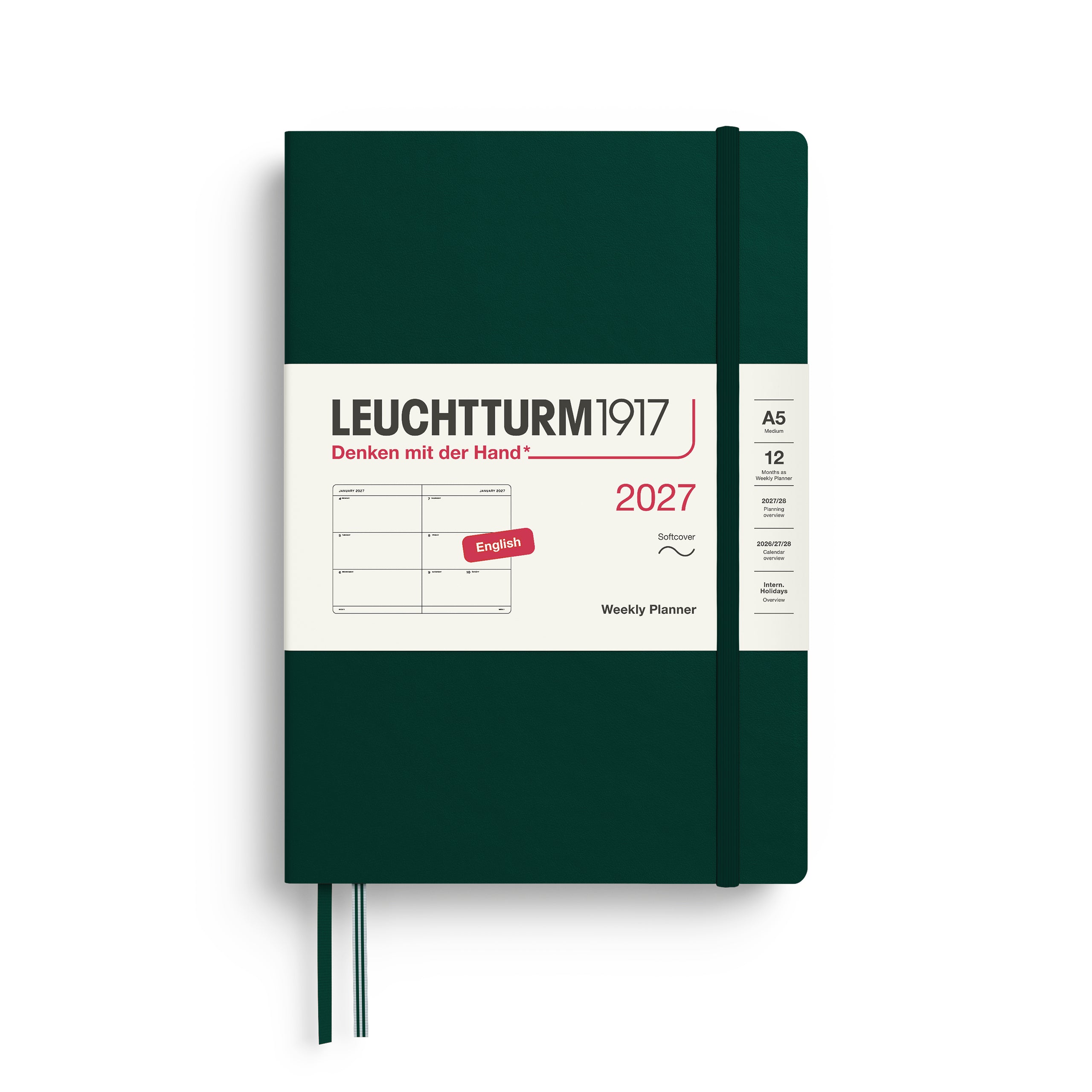 Agenda Semainier 2027 LEUCHTTURM1917, Anglais - A5 - Softcover - Forest Green