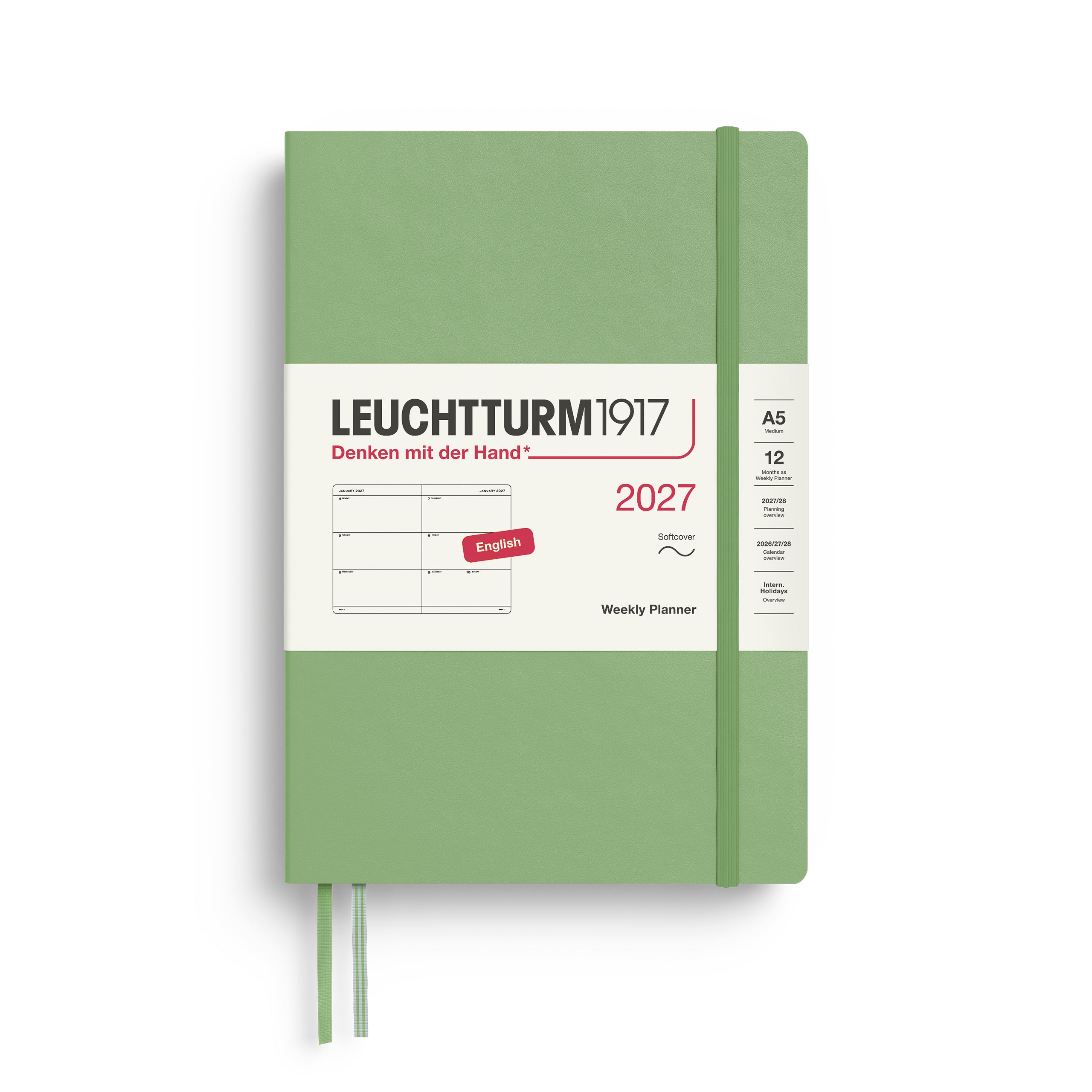 Agenda Semainier 2027 LEUCHTTURM1917, Anglais - A5 - Softcover - Sauge