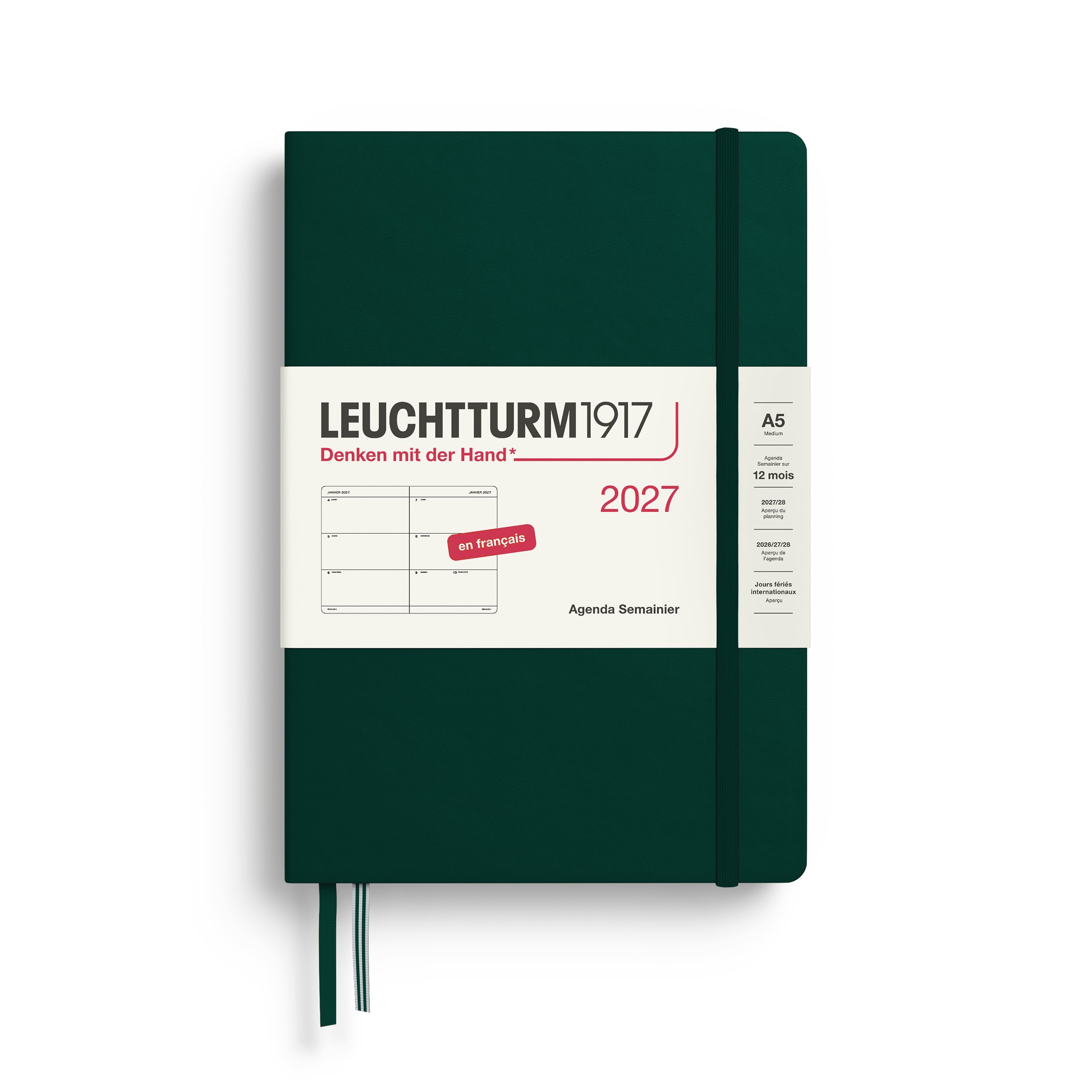 Agenda Semainier 2027 LEUCHTTURM1917, Français - A5 - Hardcover - Forest Green