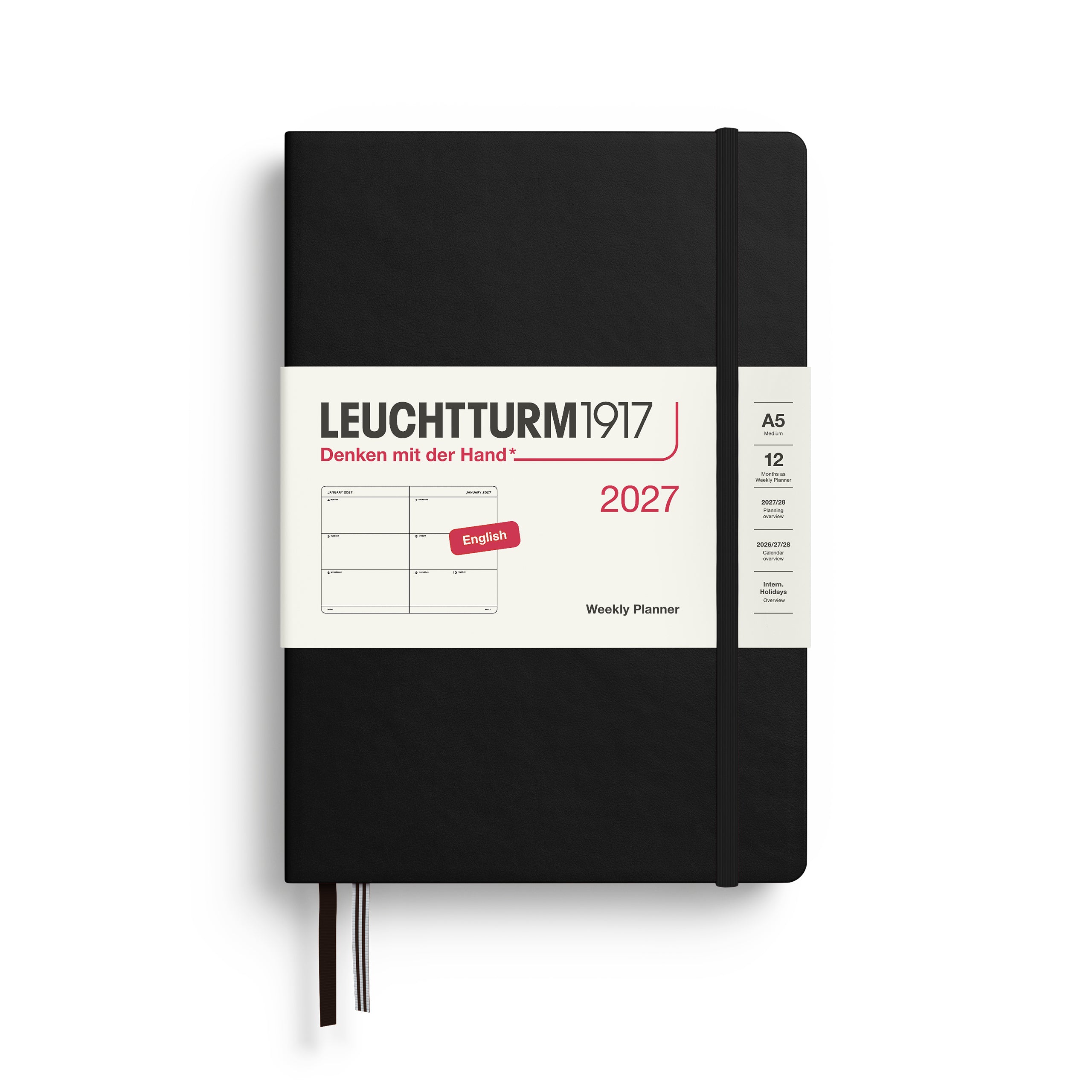 Agenda Semainier 2027 LEUCHTTURM1917, Anglais - A5 - Hardcover - Black