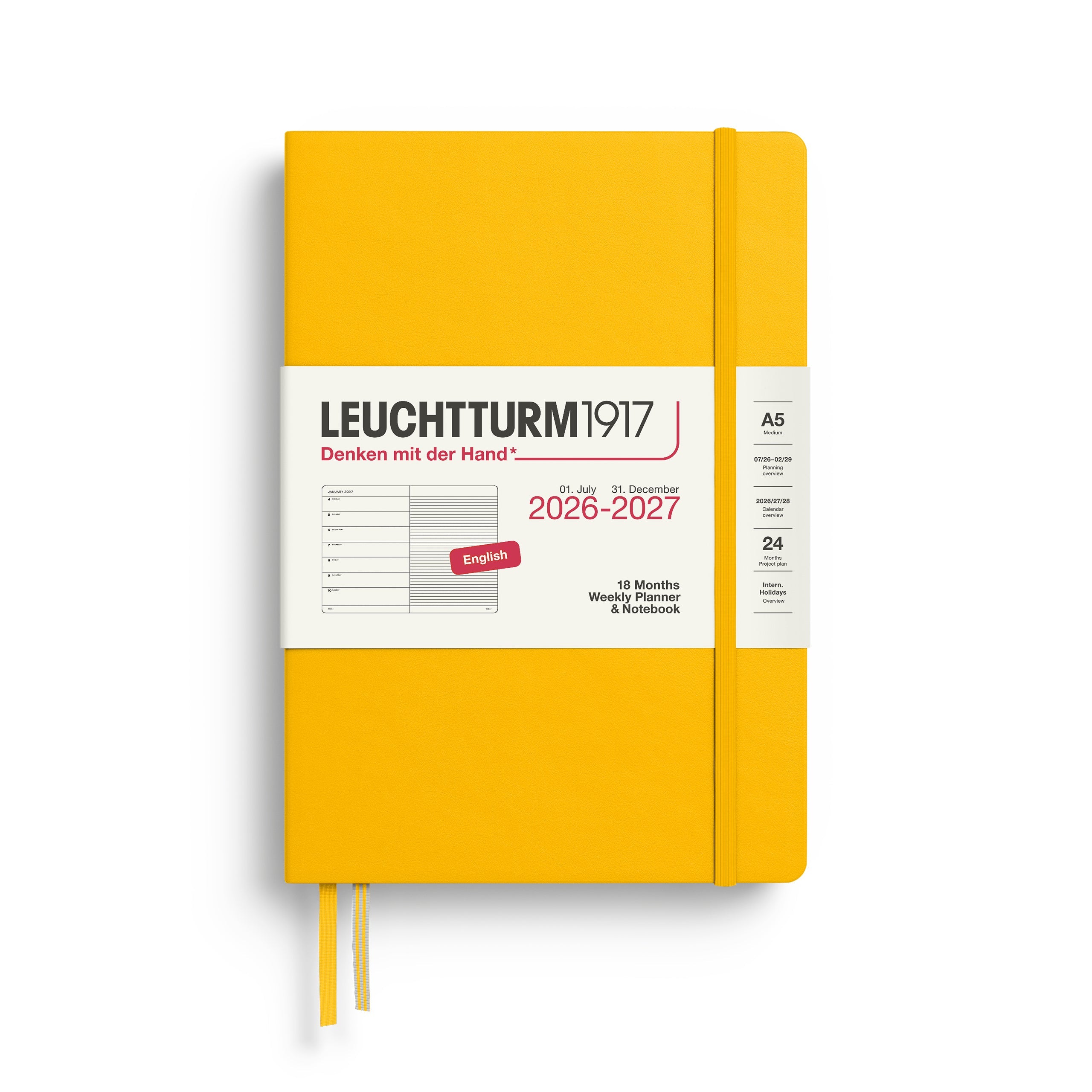 Agenda Semainier & Note Ligné 2026 - 2027 (18 mois) LEUCHTTURM1917, Anglais - A5 - Hardcover - Sunflower - 4070292003337