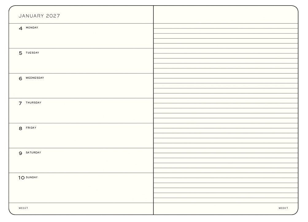 Agenda Semainier & Note Ligné 2026 - 2027 (18 mois) LEUCHTTURM1917, Anglais - A5 - Softcover - Black - 4070292003351