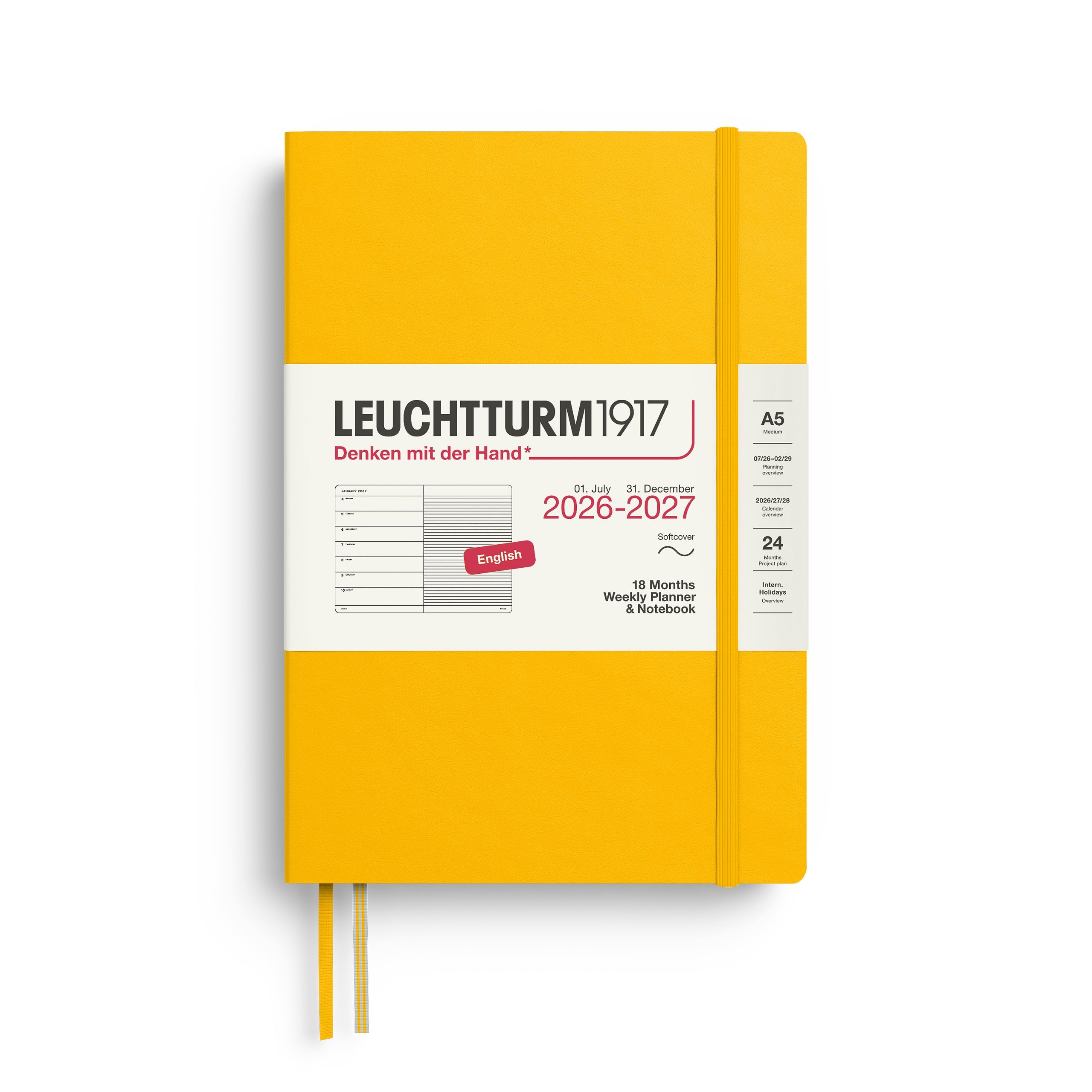 Agenda Semainier & Note Ligné 2026 - 2027 (18 mois) LEUCHTTURM1917, Anglais - A5 - Softcover - Sunflower - 4070292003375