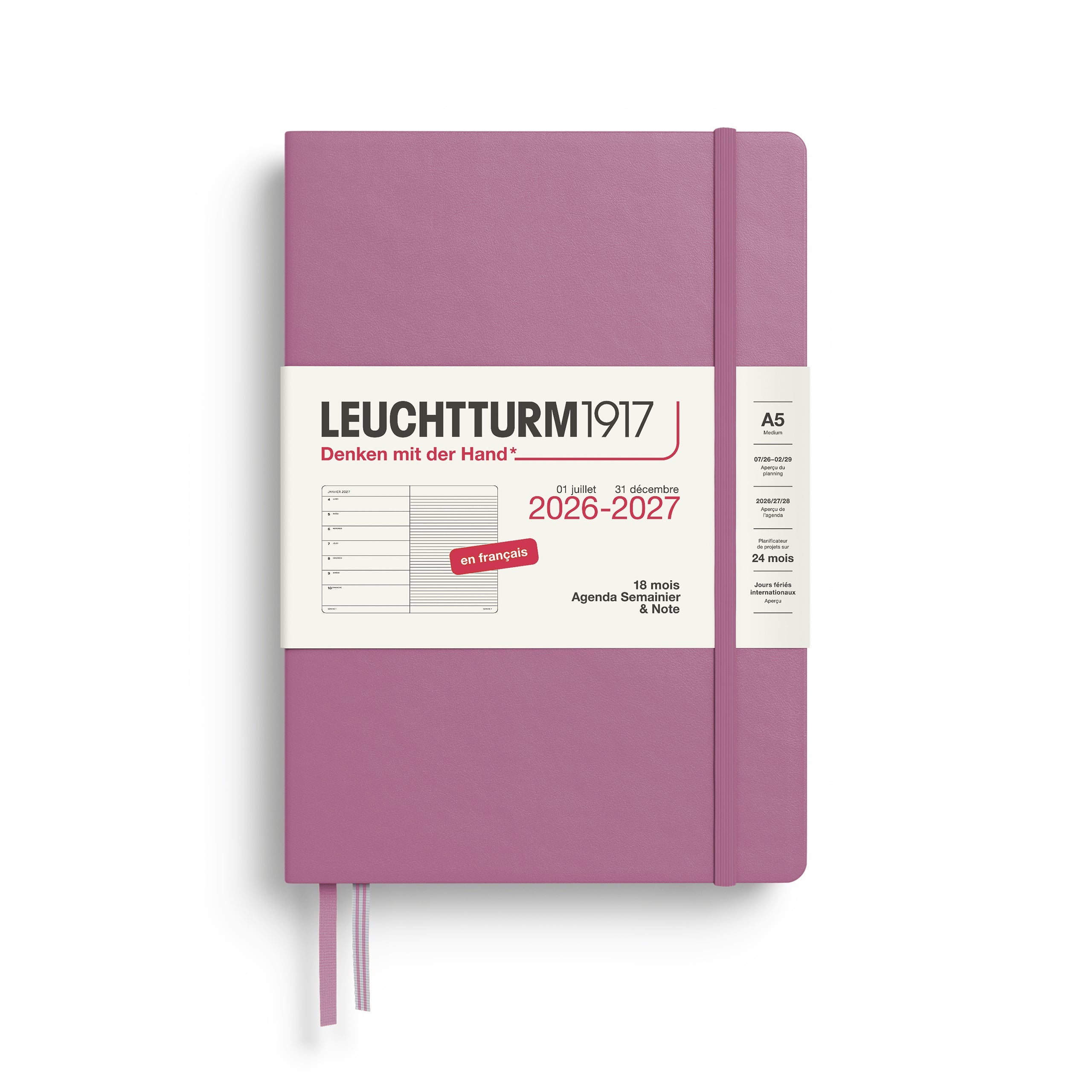 Agenda Semainier & Note Ligné 2026 - 2027 (18 mois) LEUCHTTURM1917, Français - A5 - Hardcover - Dusty Rose - 4070292003979