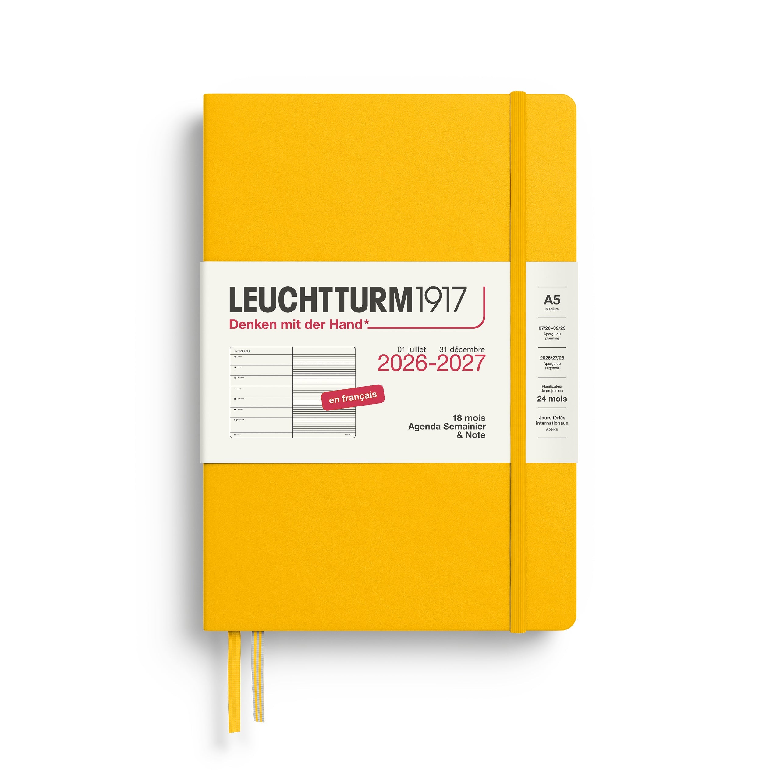 Agenda Semainier & Note Ligné 2026 - 2027 (18 mois) LEUCHTTURM1917, Français - A5 - Hardcover - Sunflower - 4070292003986