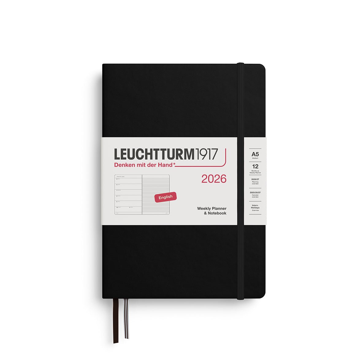 Agenda Semainier & Note Ligné 2026 LEUCHTTURM1917, Anglais - A5 - Hardcover - Black - 4004117665431