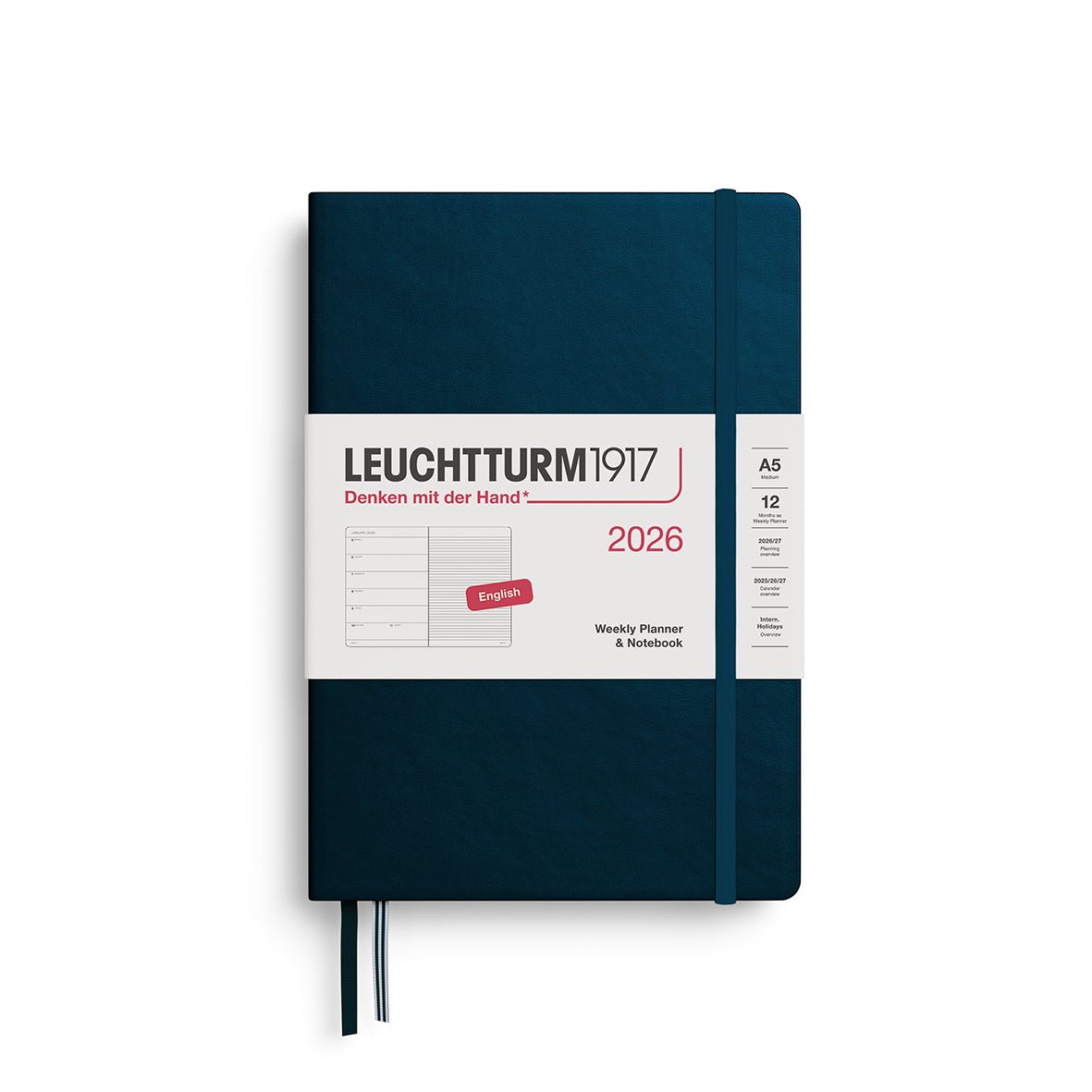 Agenda Semainier & Note Ligné 2026 LEUCHTTURM1917, Anglais - A5 - Hardcover - Deep Sea - 4004117665523