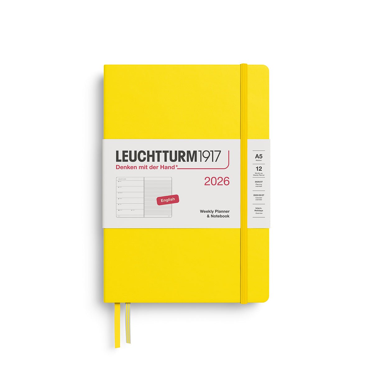 Agenda Semainier & Note Ligné 2026 LEUCHTTURM1917, Anglais - A5 - Hardcover - Lemon - 4004117665486