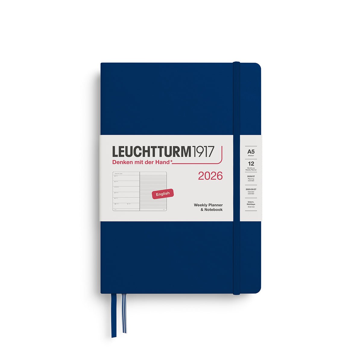 Agenda Semainier & Note Ligné 2026 LEUCHTTURM1917, Anglais - A5 - Hardcover - Navy - 4004117665547