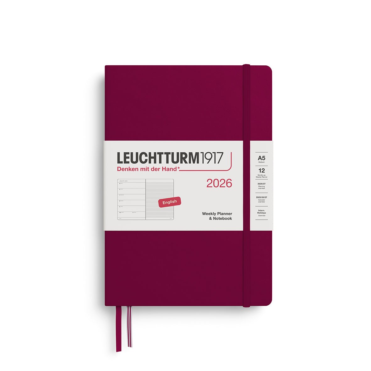 Agenda Semainier & Note Ligné 2026 LEUCHTTURM1917, Anglais - A5 - Hardcover - Port Red - 4004117665462
