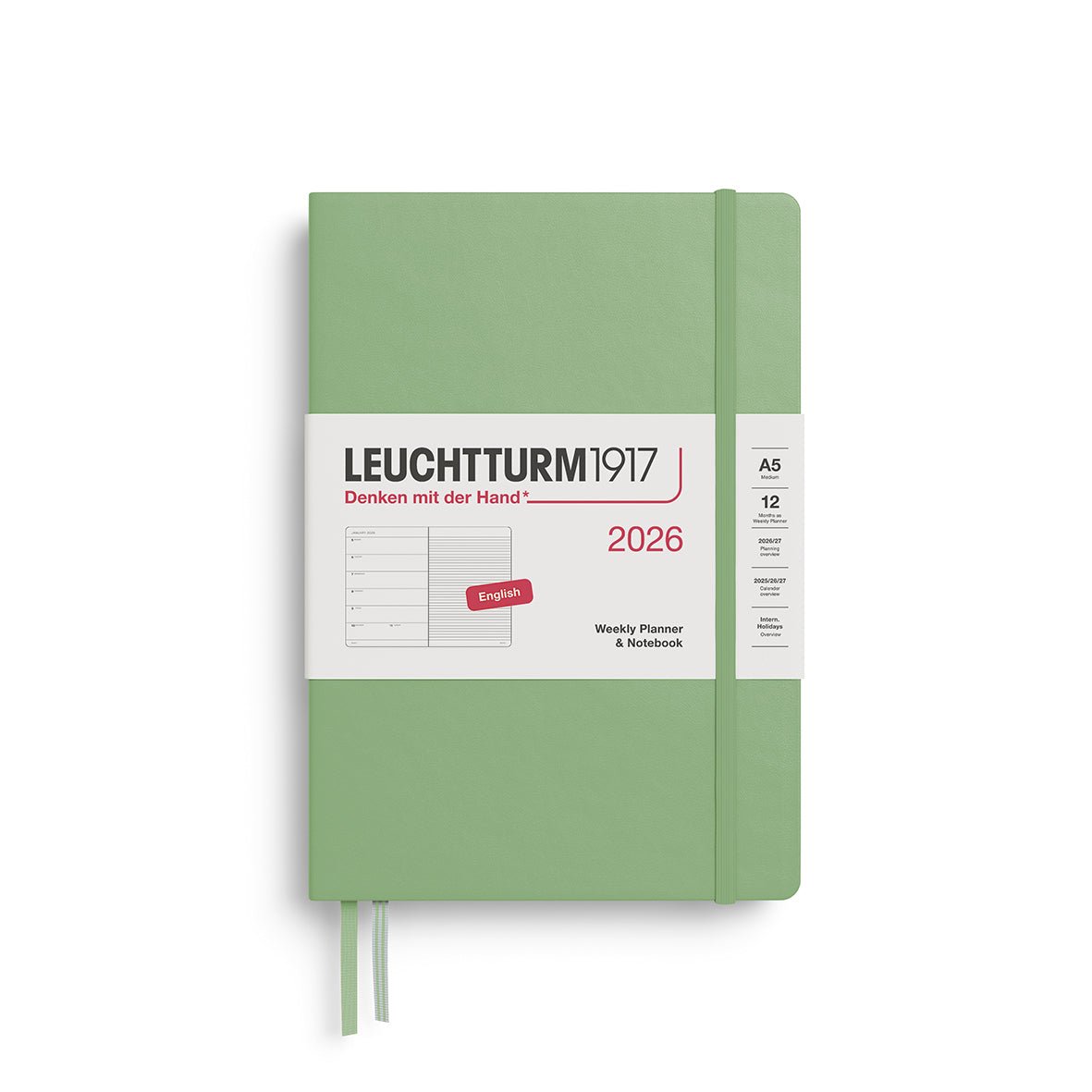 Agenda Semainier & Note Ligné 2026 LEUCHTTURM1917, Anglais - A5 - Hardcover - Sage - 4004117665493