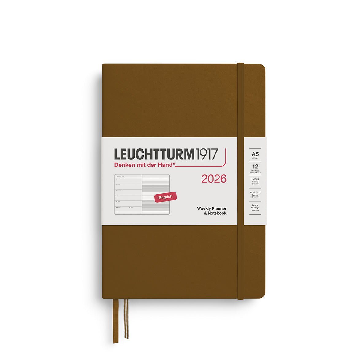 Agenda Semainier & Note Ligné 2026 LEUCHTTURM1917, Anglais - A5 - Hardcover - Spice Brown - 4004117665554