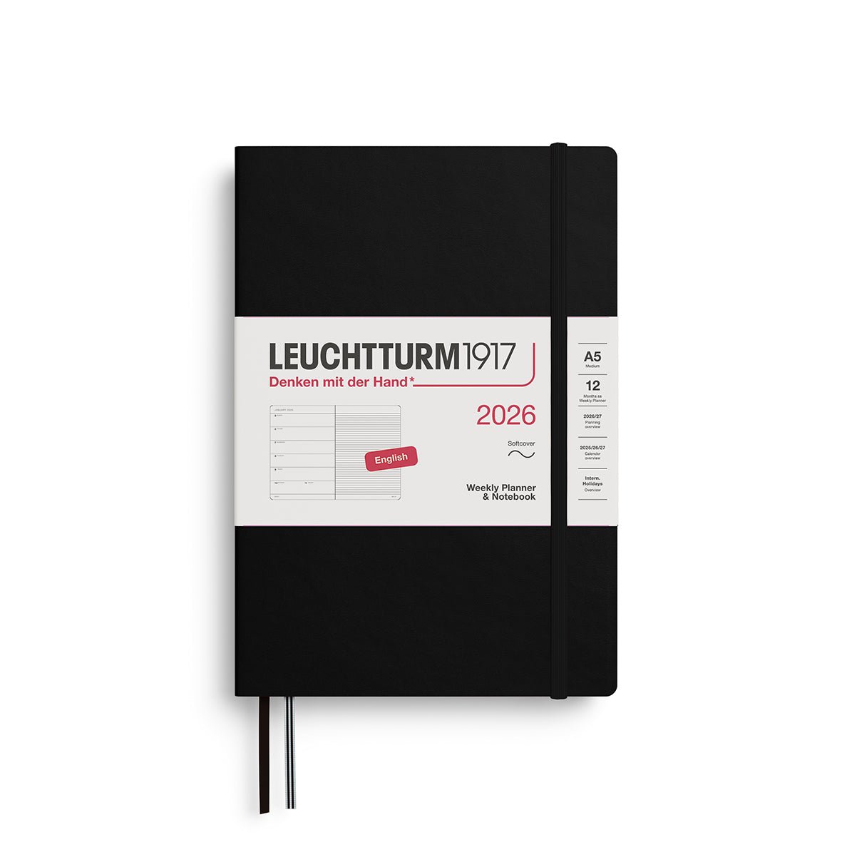 Agenda Semainier & Note Ligné 2026 LEUCHTTURM1917, Anglais - A5 - Softcover - Black - 4004117665646