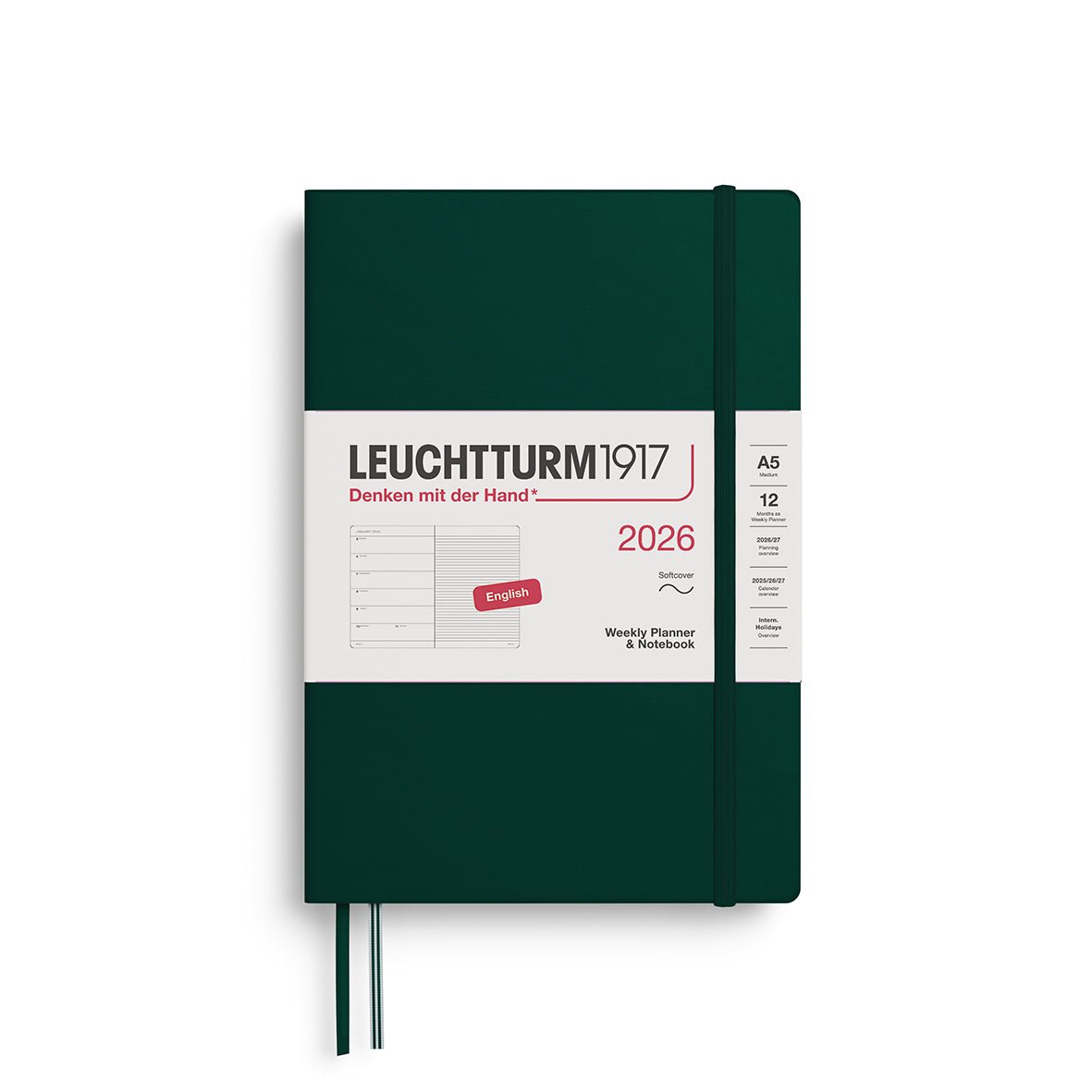 Agenda Semainier & Note Ligné 2026 LEUCHTTURM1917, Anglais - A5 - Softcover - Forest Green - 4004117665721