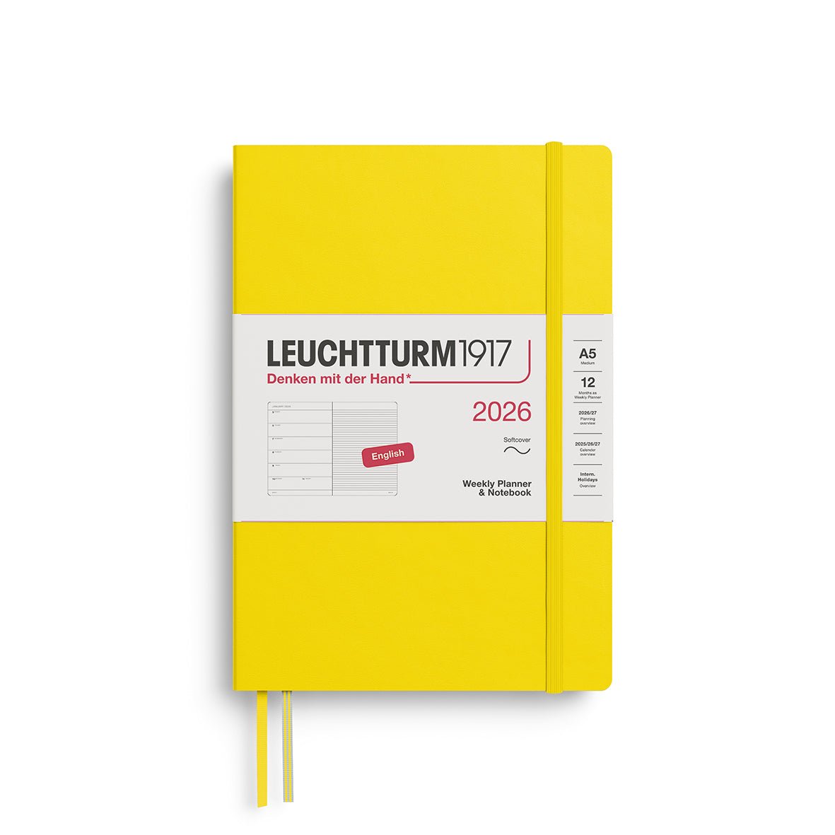 Agenda Semainier & Note Ligné 2026 LEUCHTTURM1917, Anglais - A5 - Softcover - Lemon - 4004117665691