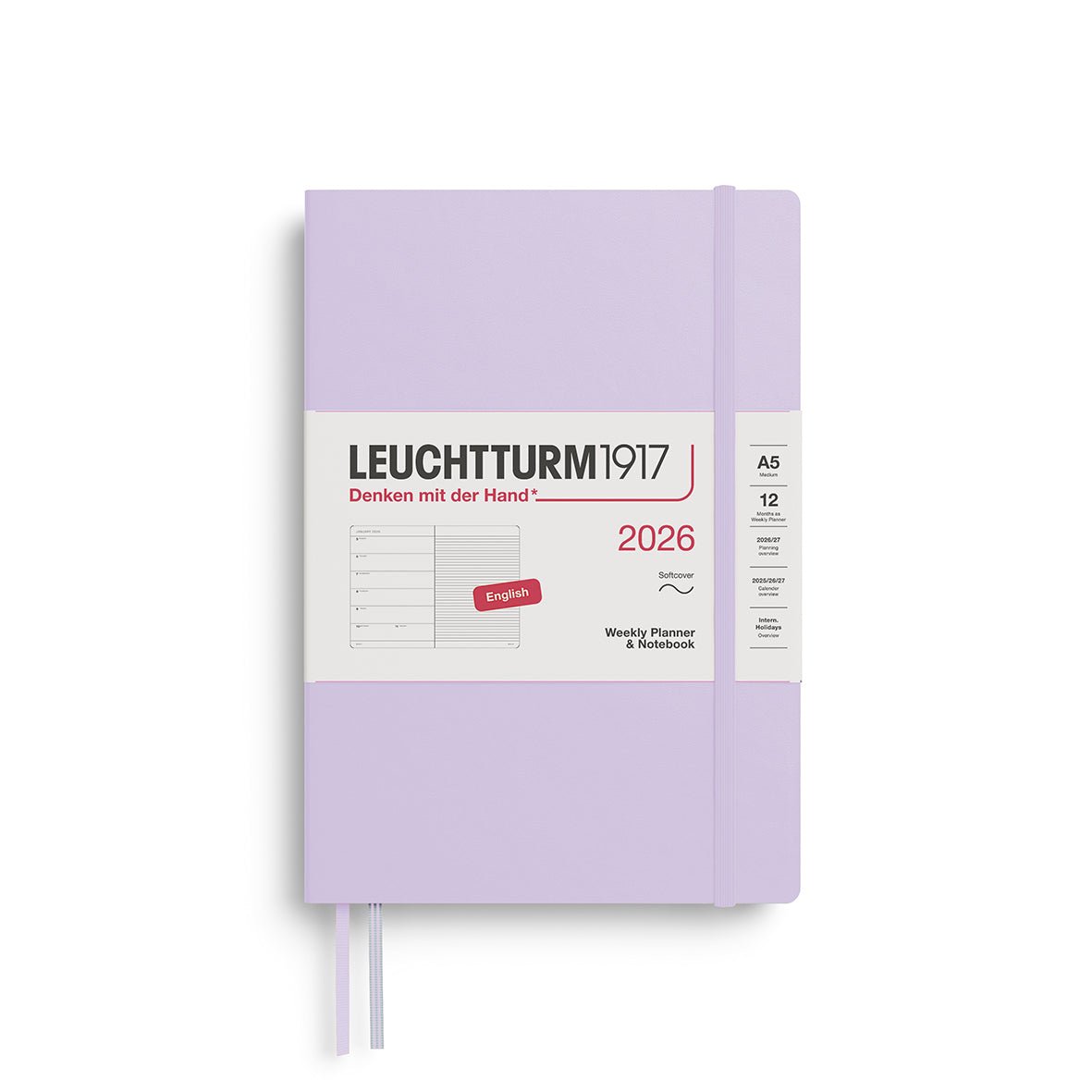 Agenda Semainier & Note Ligné 2026 LEUCHTTURM1917, Anglais - A5 - Softcover - Lilac - 4004117665653